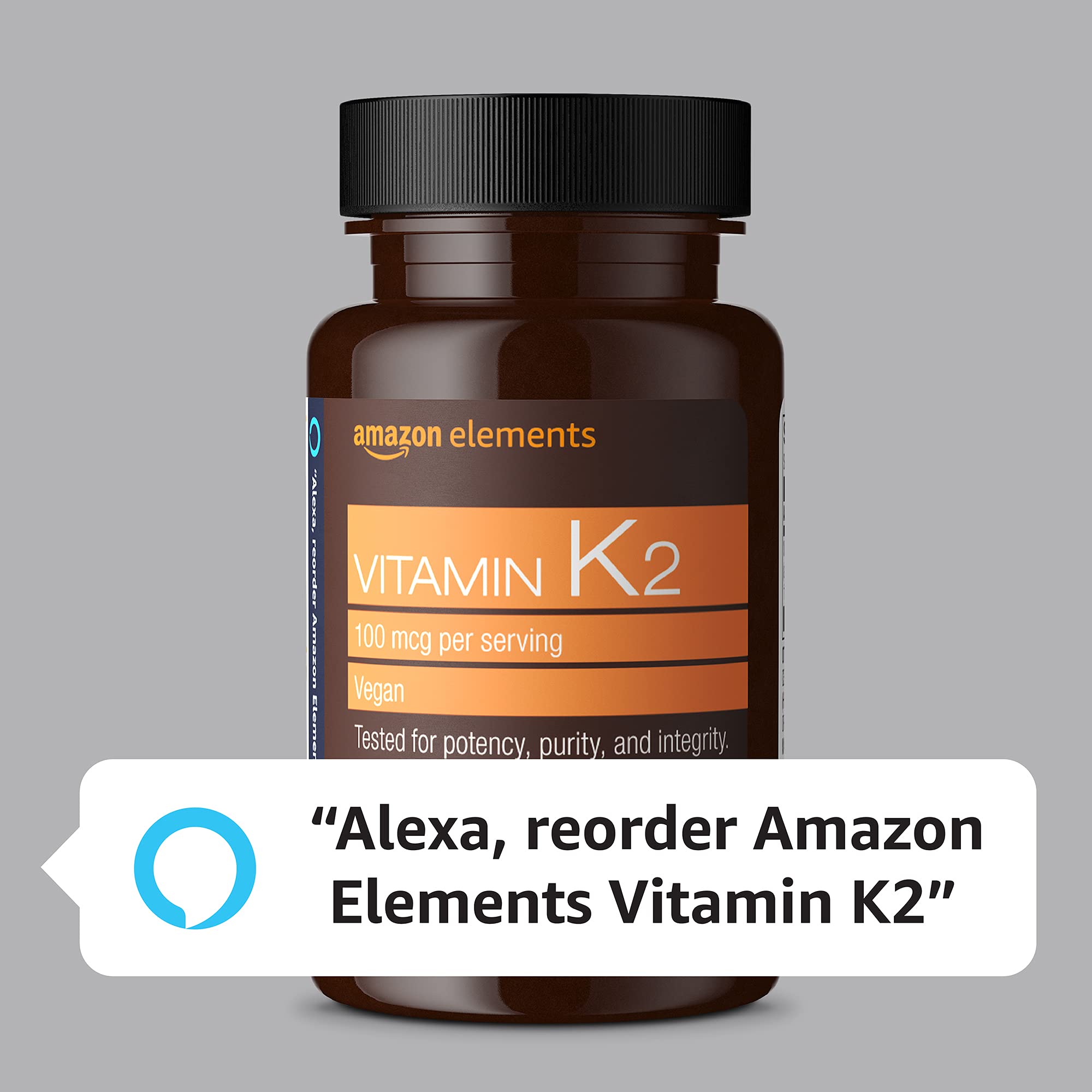 Amazon Elements Vitamin K2 100 mcg, Vegan, 65 Capsules, 2 month supply (Packaging may vary)