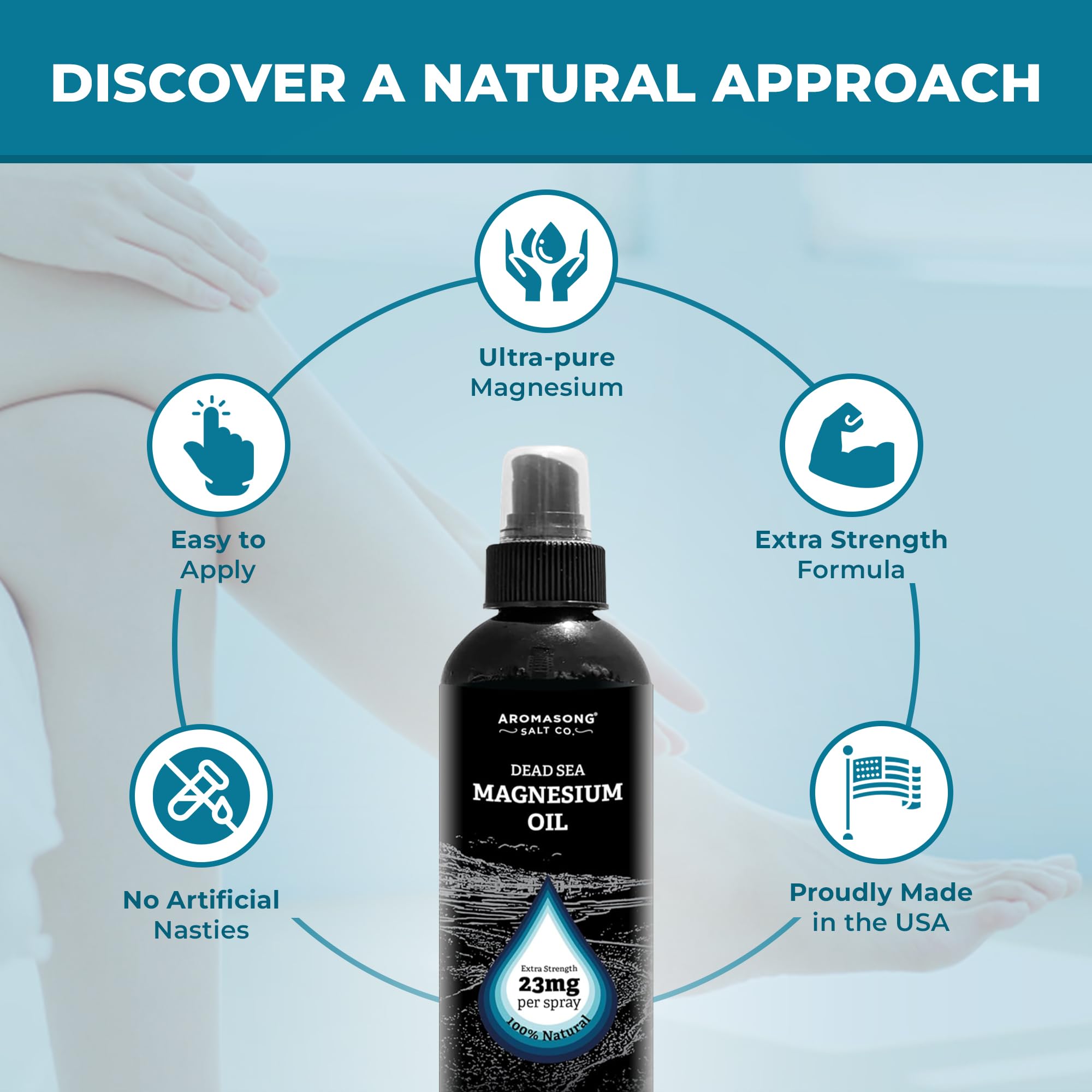 Aromasong Magnesium Spray Rose - Extra Strength (23mg in Each Spritz) 8 Oz - Natural and Pure Magnesium Oil Spray - Made in The USA - for Leg Discomfort and Promotes a Calm Sleep