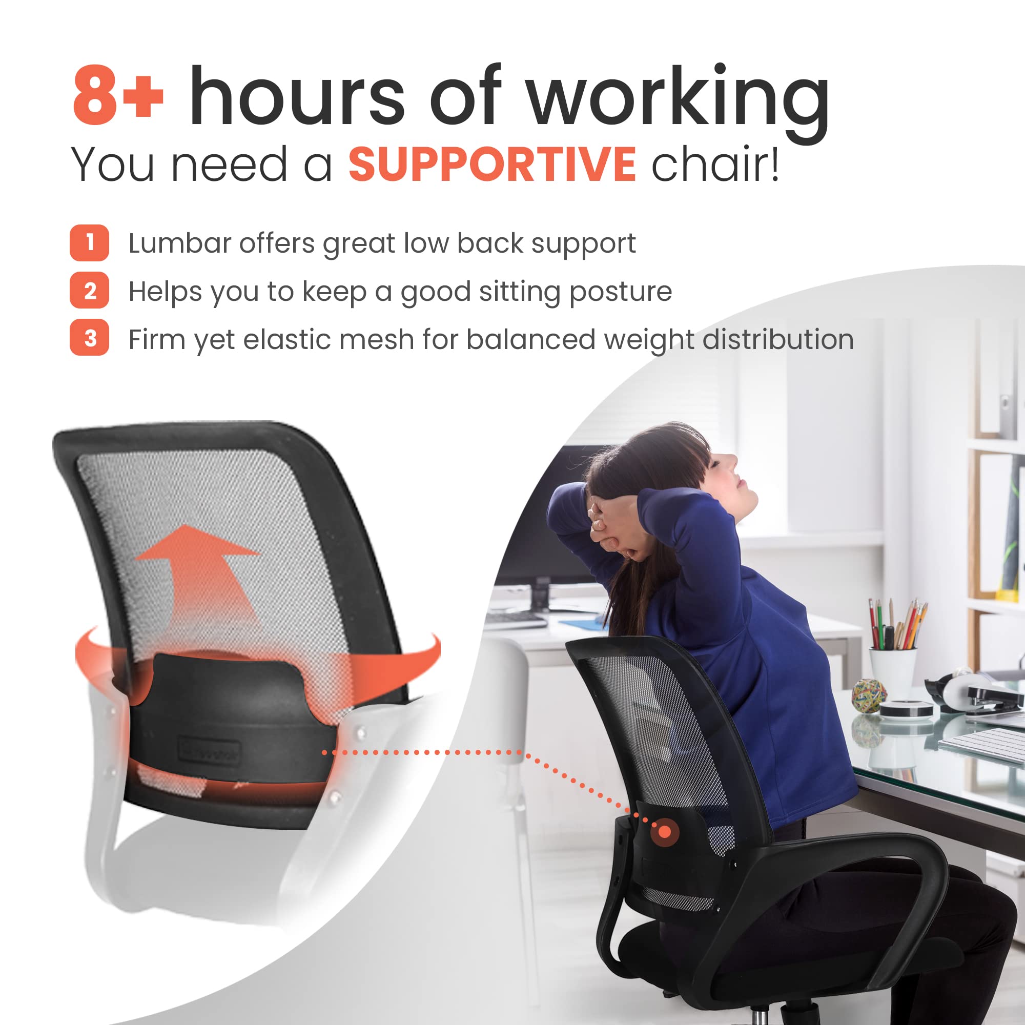 NEO CHAIR Office Chair Ergonomic Desk Chair Mesh Computer Chair Lumbar Support Modern Executive Adjustable Rolling Swivel Chair Comfortable Mid Black Task Home Office Chair (Grey)