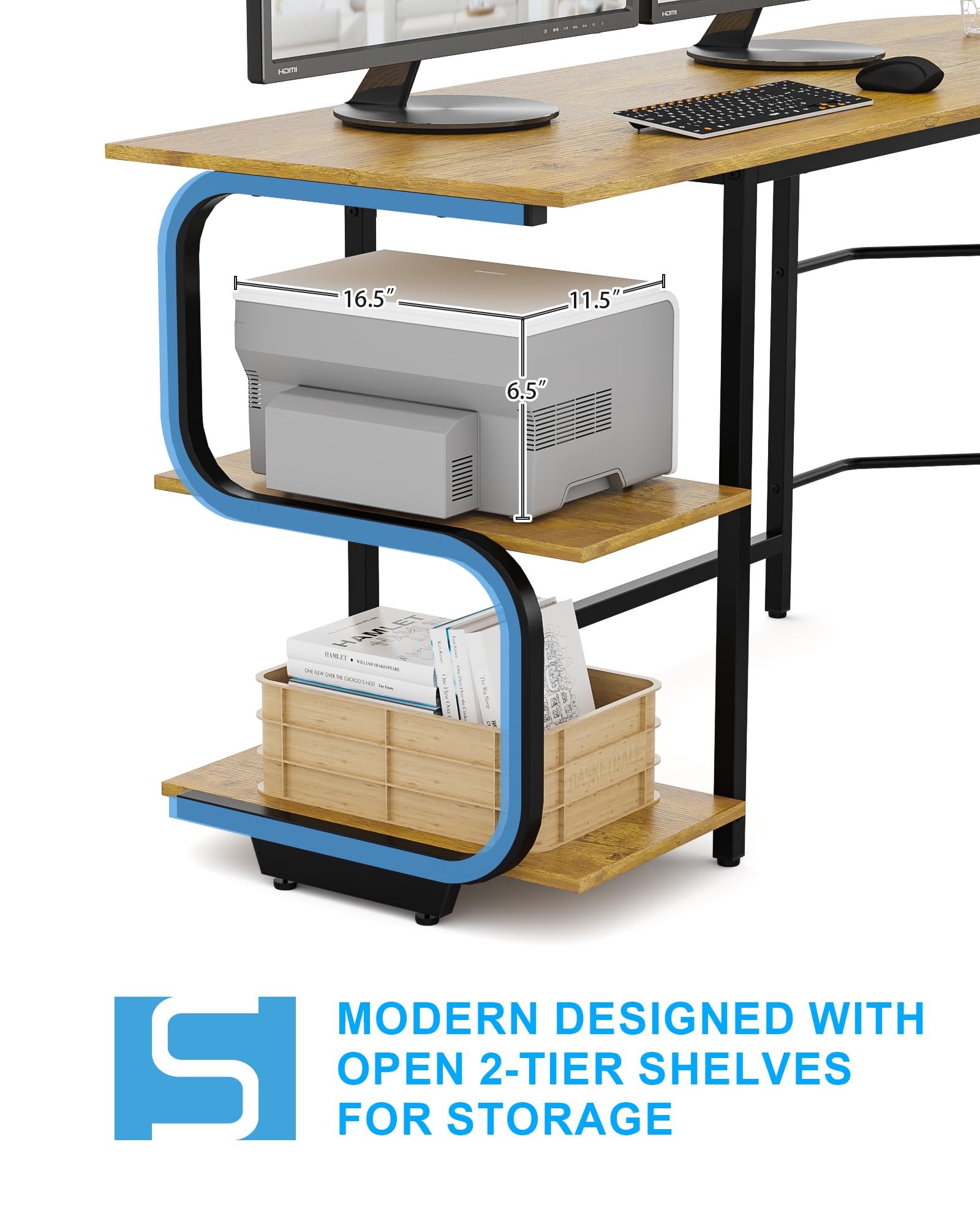 Teraves Reversible L Shaped Desk with Large Surface, 69 Inch Sturdy Corner Desk with Storage Shelves, Premium Office Computer Desk for Home Office Gaming