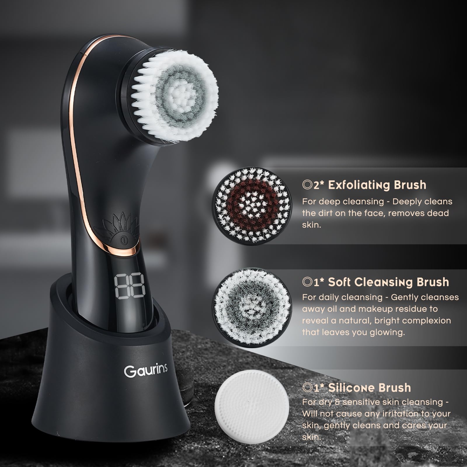 Facial Cleansing Brush Face Scrubber Exfoliator Rechargeable IPX7 Waterproof Electric Spin Cleanser Device for Exfoliating, Massaging and Deep Cleansing Removing Blackhead, Face Massaging