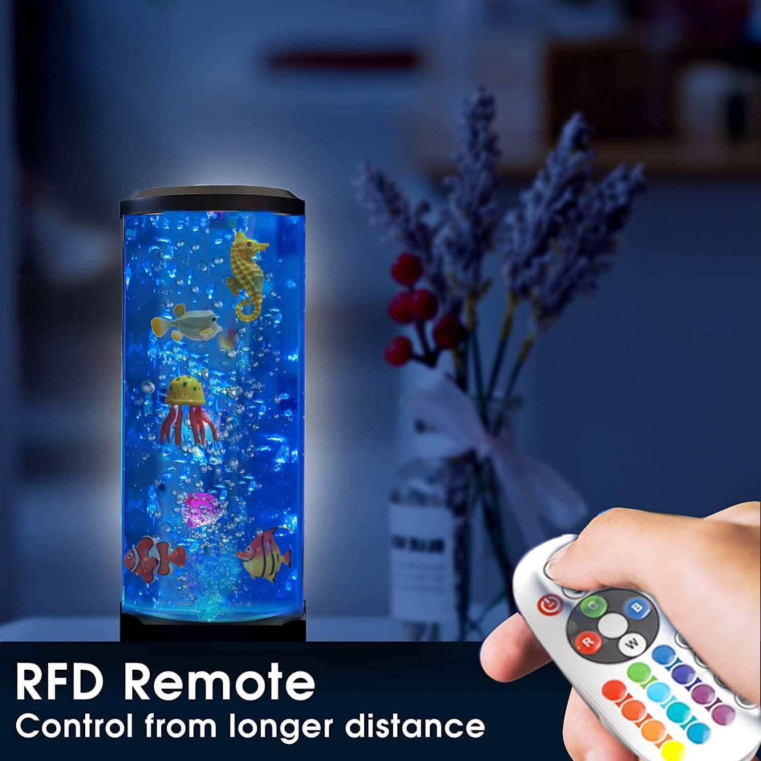 Desktop Sensory Bubble Tube Lamp with Artificial Fish - Autism Anxiety Relief Night Light, Color Changing Bubble Tube for Relaxation - Aquarium Mood Light Gift for Kids Adults, Home Office Decor