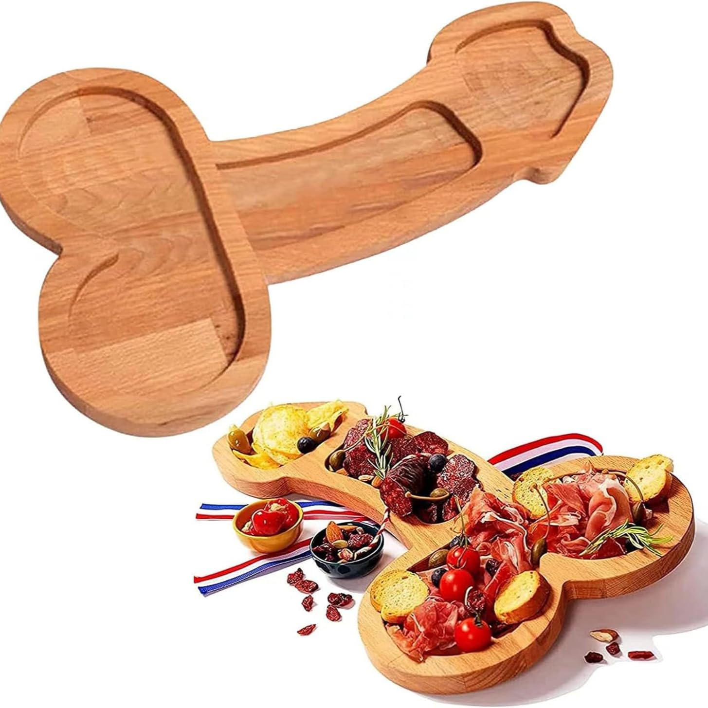 Bachelorette Party Decorations, Large 15.75 inch Wood Hen Aperitif Board Cutlery Tray Bachelorette Party Naughty Plate Fruit Tray Appetizer Plate for Bridal Shower Party Supplies (Large left)