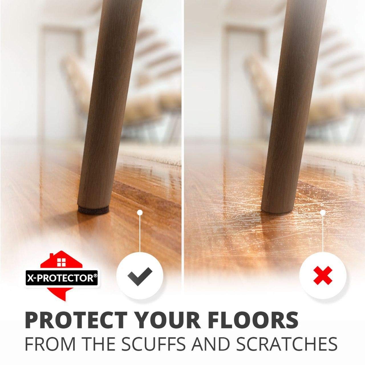 Felt Furniture Pads X-PROTECTOR - 48 Premium Floor Protector Chair Felts for Feet Wood Floors Best Hardwood Protect Your Hard Floors! (Brown)