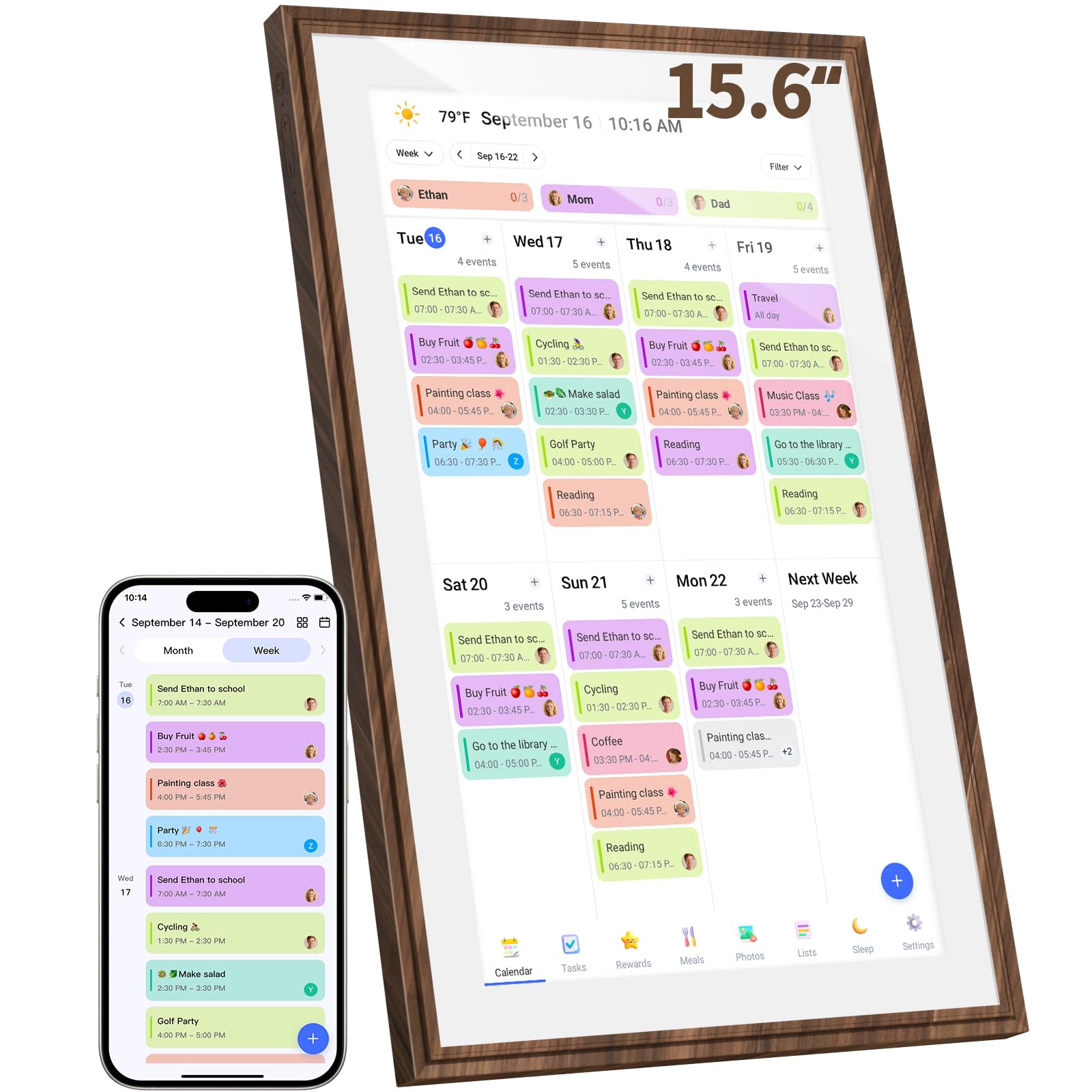 15.6 Inch Digital Calendar Chore Chart with Touchscreen - Full HD Interactive Display, Wall & Desk Mountable Family Planner, to-Do List & Meal Planner, Digital Picture Frame Gifts for Women Mom