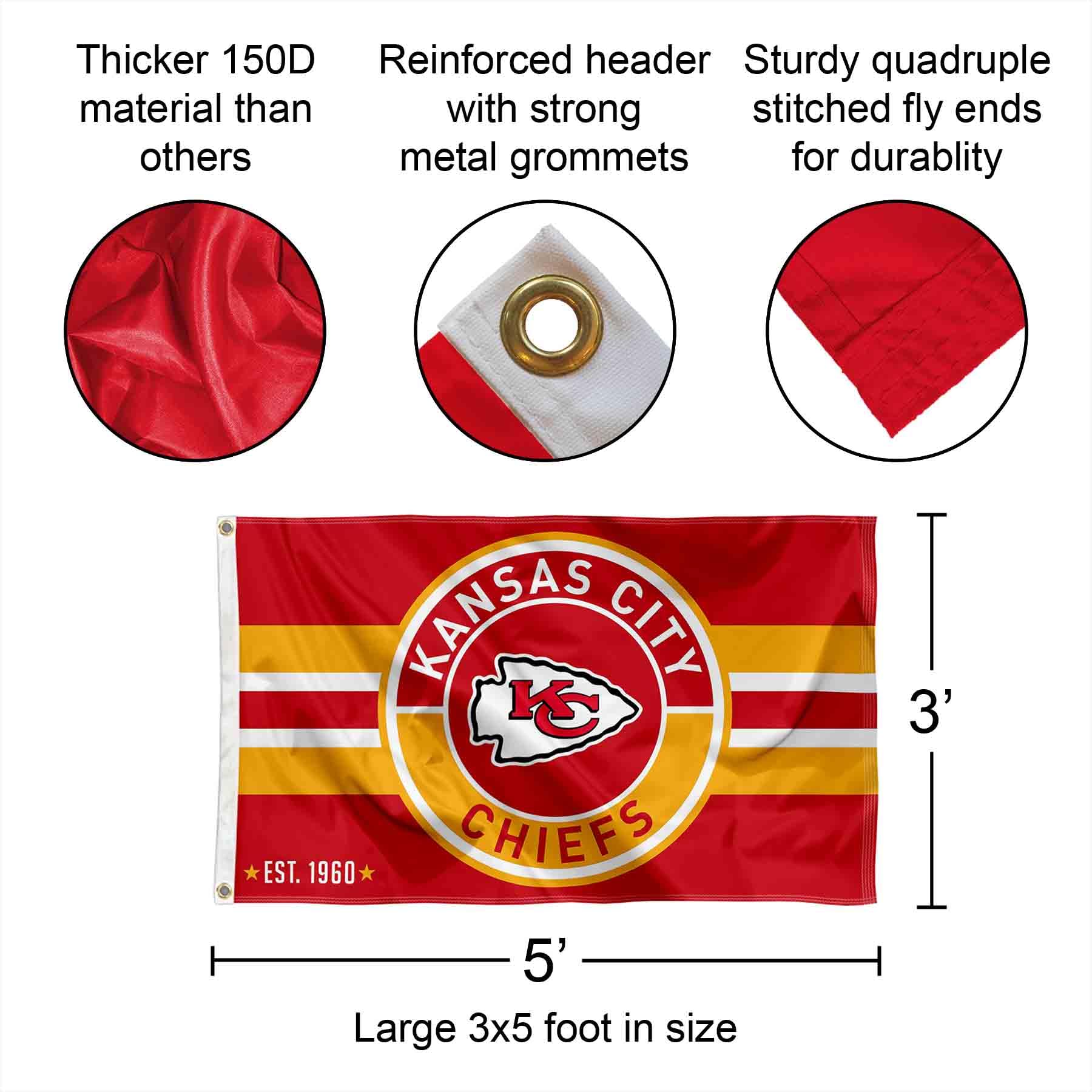 Kansas City Chiefs Patch Button Circle Logo Flag Large 3x5 Banner