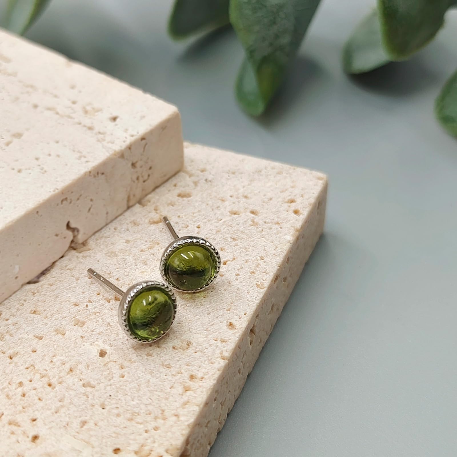 Real Green Peridot 925 Sterling Silver Earrings Dainty Crystal August Birthstone Hypoallergenic Gemstone Stud Earrings 6MM Handmade Peridot Jewelry Graduation Birthday Day Gift for Women and Girls