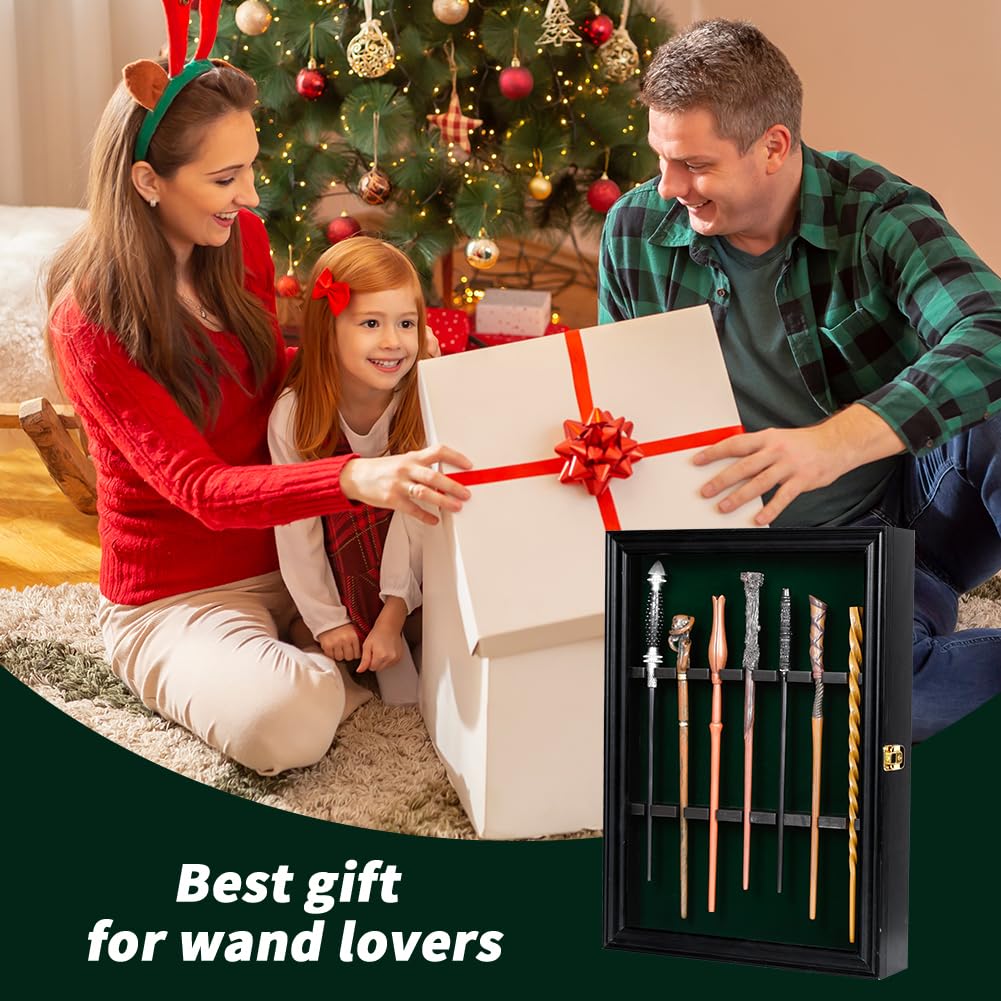 Derkerry Wood Wands Display Case - Vertical Universal Wall Mount Hanging Wood Magic Wand Holder Box for 7 Wand Collection - Wand Not Included