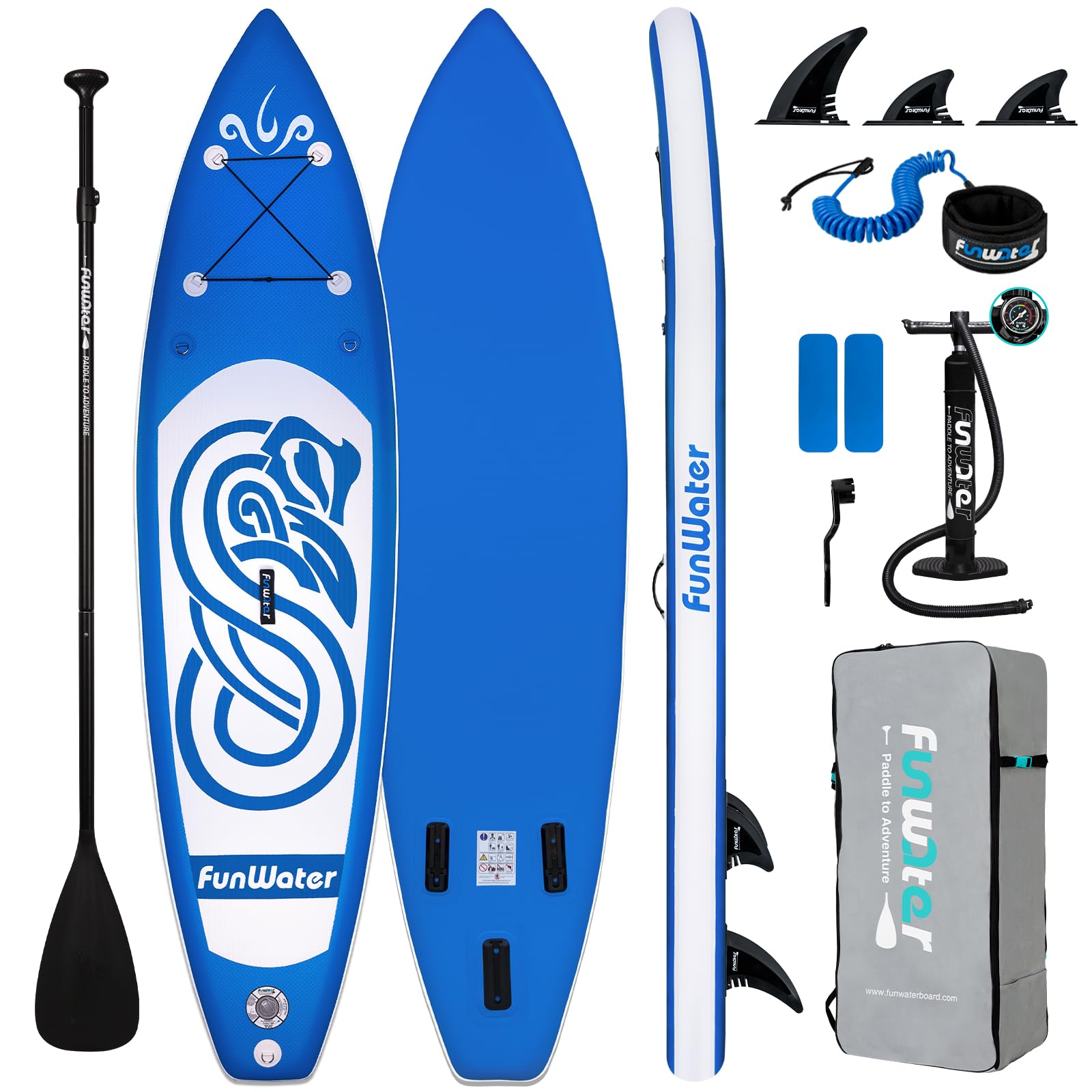 FunWater SUP Inflatable Stand Up Paddle Board 10'x31''x6'' Ultra-Light Inflatable Paddleboard with ISUP Accessories,Fins,Adjustable Paddle, Pump,Backpack, Leash
