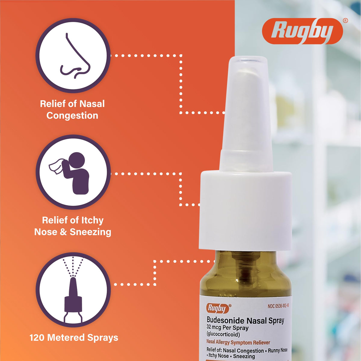 Rugby Budesonide Nasal Spray - Allergy and Nasal Congestion Relief - A