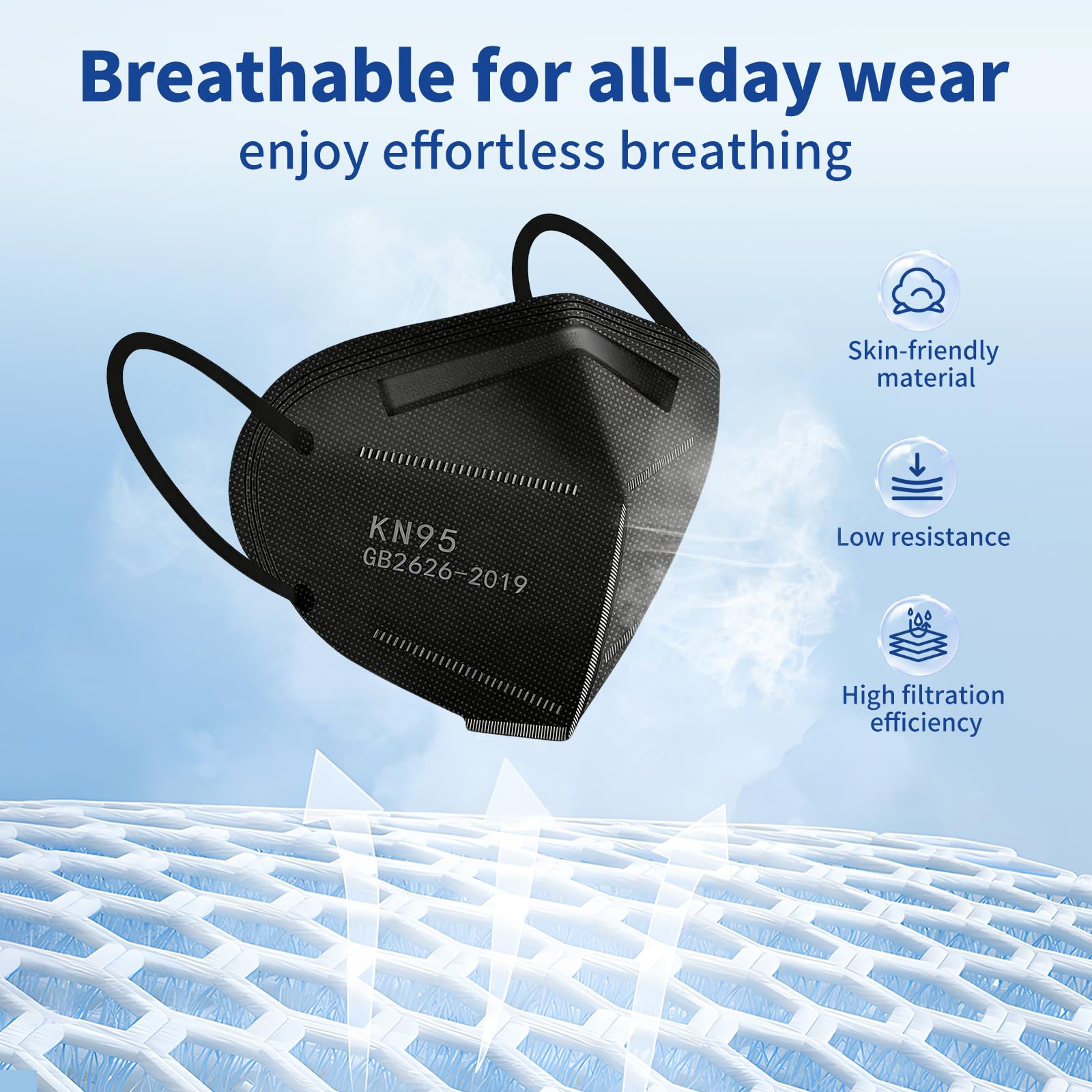 Hotodeal KN95 Face Masks 40 Pcs, Black Kn95 Masks for Adults, 5 Layers Cup Dust Mask for Men, Women, Healthcare/Essential Workers