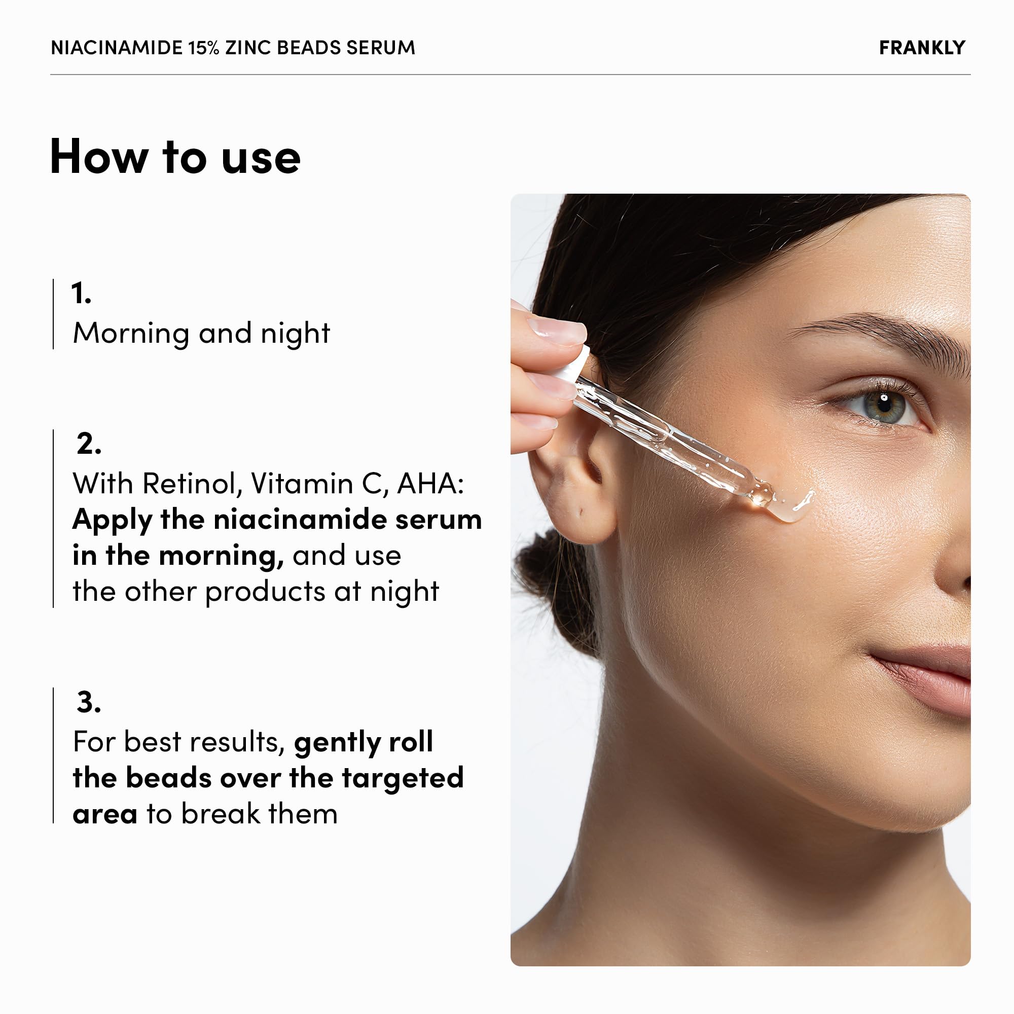 FRANKLY Niacinamide 15% & Zinc Beads Serum: Acne & Dark Spots Care, Oil Control, Even Skin Texture & Glow | Vegan & Cruelty-Free | Non-Comedogenic All skin types Korean Skincare | 1.01 fl.oz