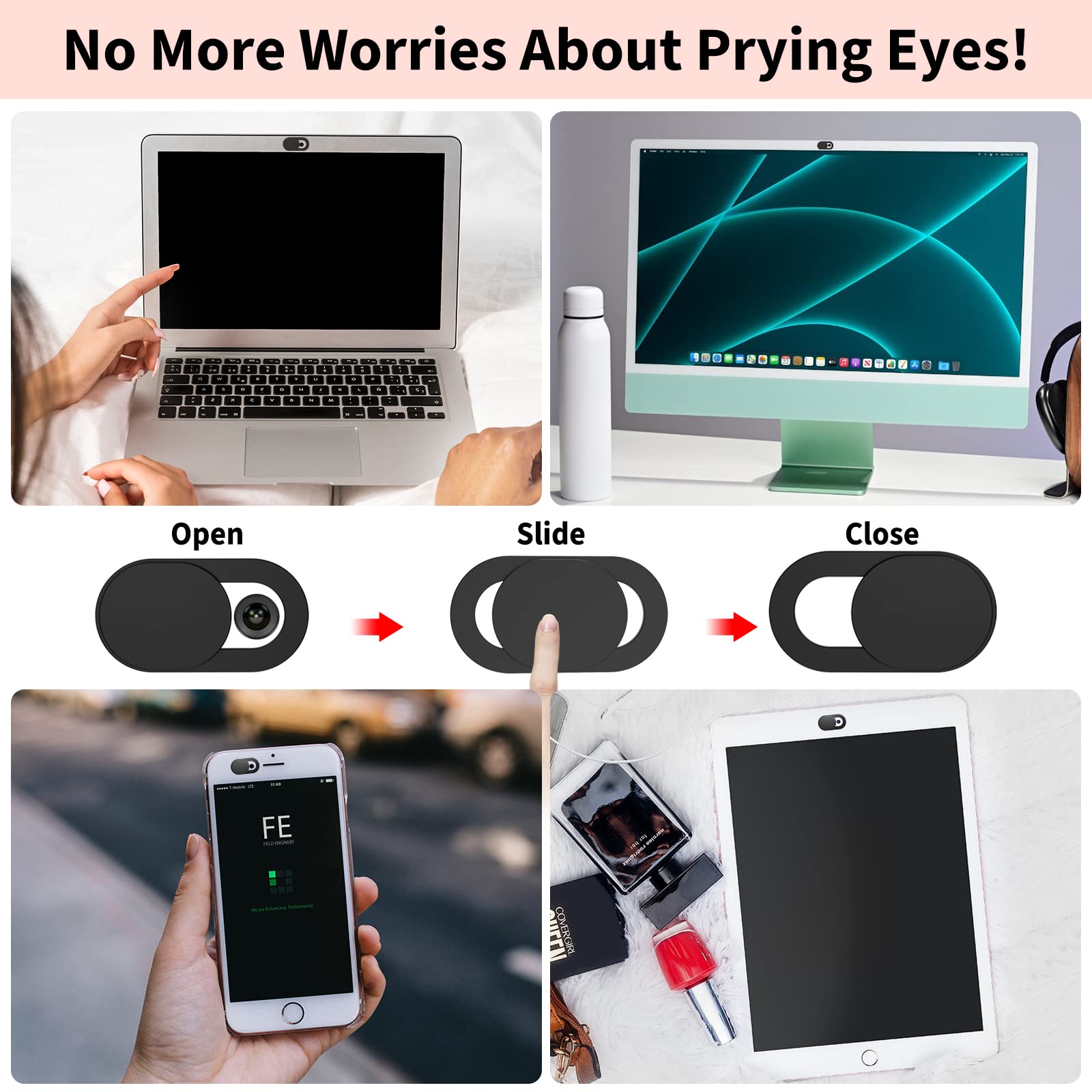 Yilador Webcam Cover (3 Pack), 0.03 inch Ultra Thin Laptop Camera Cover Slide for iPhone iPad MacBook Pro Computer iMac Cell Phone PC Accessories Camera Blocker Slider, Great for Privacy - Black