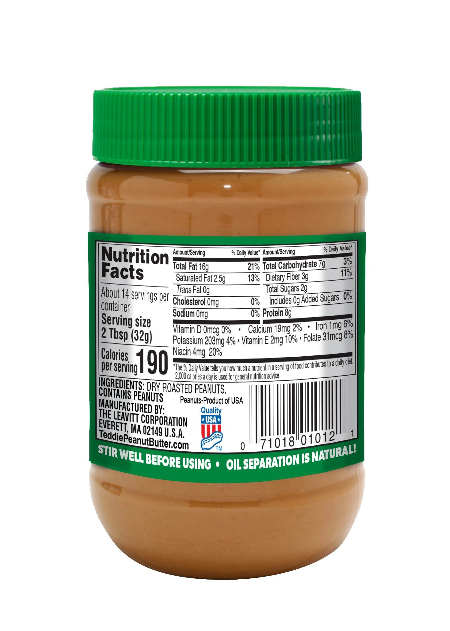 Teddie All Natural Peanut Butter, Unsalted Smooth 1pk, Gluten Free & Vegan, 16 Ounce (Unsalted Smooth, Pack of 1)