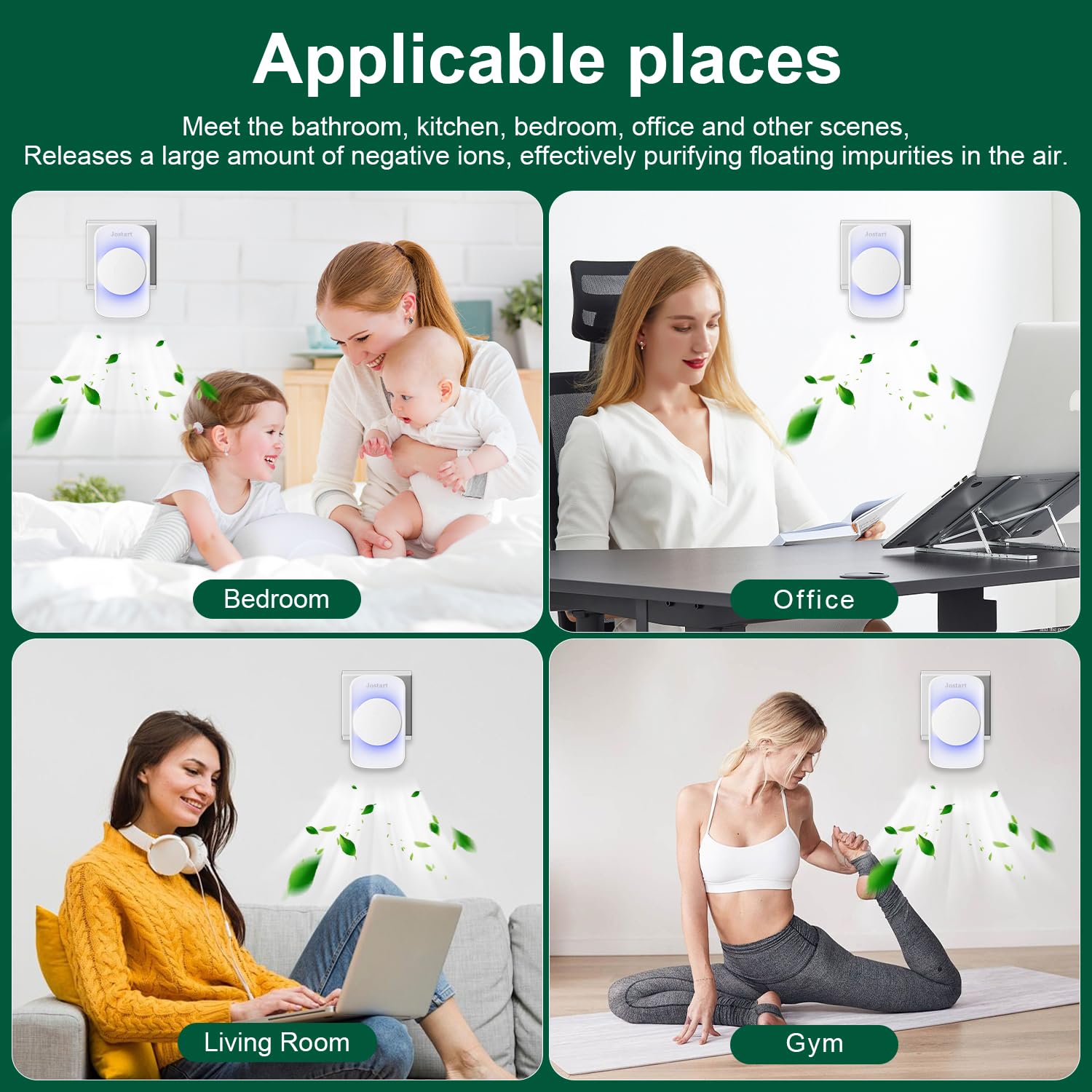 Air Ionizer for Home(3 pack), Ionic Air Purifier Plug in with 6 Carbon Fiber Tips, Ultra Quiet Portable Air Cleaner for Kitchen Bedroom Office Bathroom,Energy Efficient with Blue/Warm White Mood Light