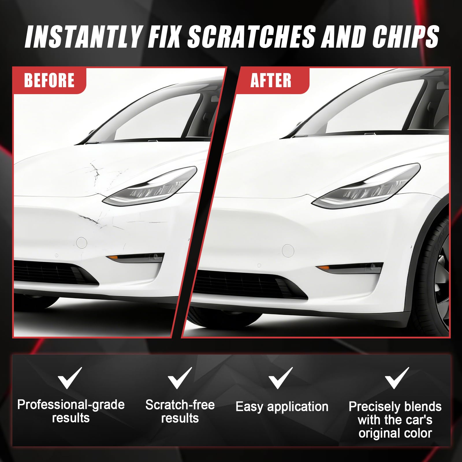 Touch Up Paint for Cars (Pearl White Multi-Coat PPSW), Compatible with Tesla Model Y/3/X/S, 0.4 fl oz Color Accurate 2-in-1 Car Paint Scratch Repair Pen, Easy to Use, Fast-Drying, Long-Lasting