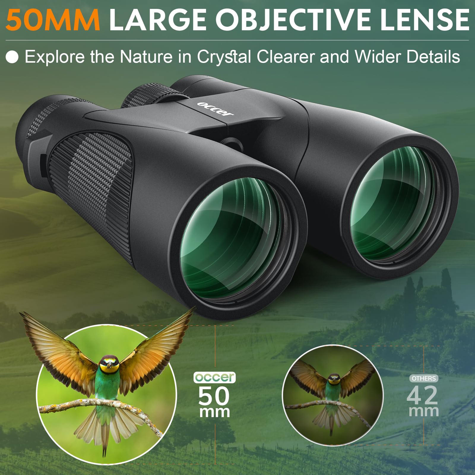 occer 12x50 Binoculars for Adults High Powered - HD Bird Watching Binoculars for Hunting with Clear Vision - Easy Focus Binoculars with Long Range for Hiking Travel Cruise Trip Concert Stargazing
