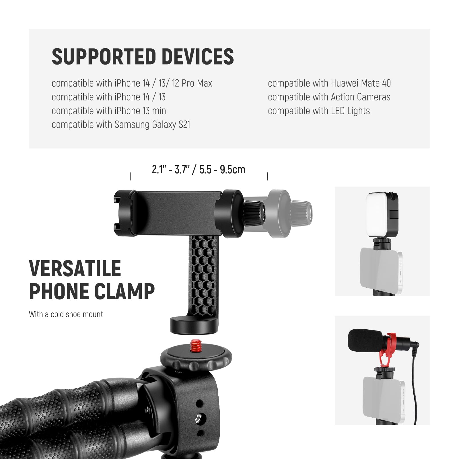 NEEWER T91 Flexible Tripod for iPhone Mini Cellphone Tripod Stand for Vlog, Magic Arms/Shutter/Phone Clamp/Action Camera Mount Compatible with GoPro