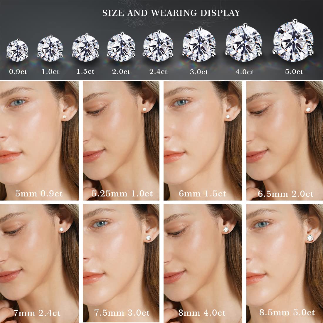 "STUNNING FLAME" 18K Gold Plated Silver Brilliant Cut Simulated Diamond Cubic Zirconia Stud Earrings(white-gold-plated-silver, 0.9)