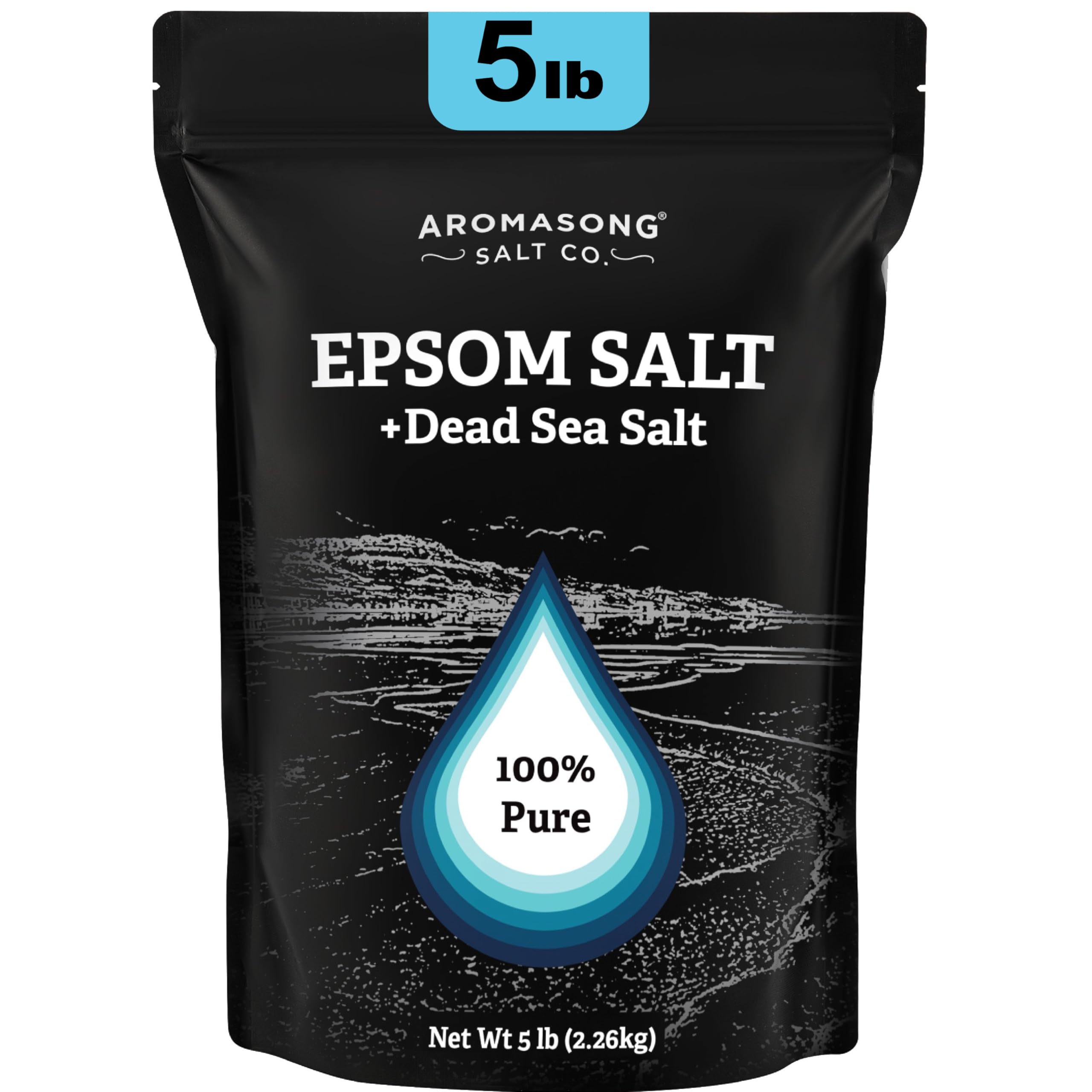 Aromasong Epsom Salt with Dead Sea Salt for Soaking - Bulk 5 Lb - 100% Pure Bath Salt, Foot & Muscle Soak