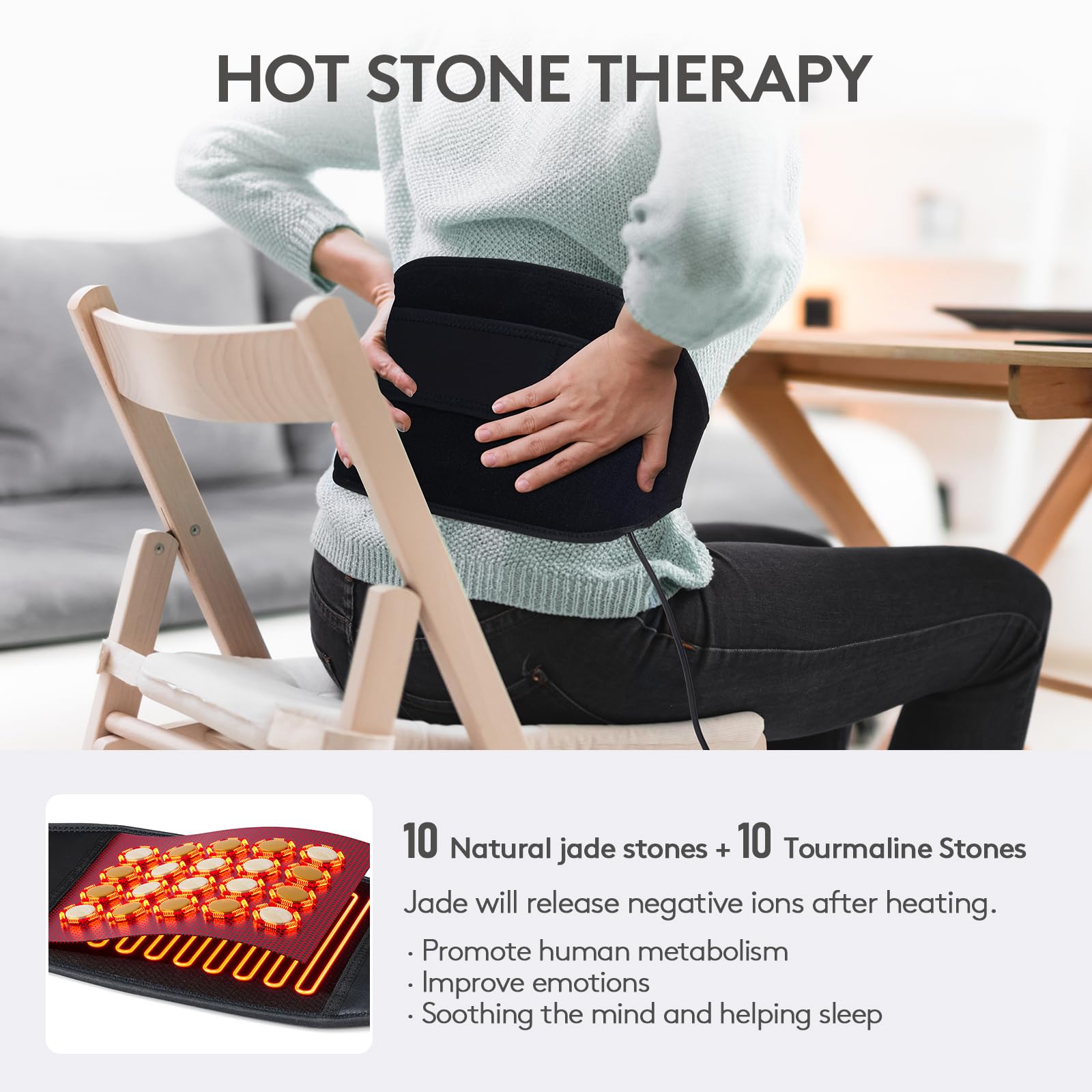 UTK Heating Pad for Back Pain Relief, Far Infrared Heating Pads with 20 Natural Jade Stones, Heating Fast, Hot Enough, Auto Shut Off, Smart Controller, 55'' Large Size Heat Pad for Back