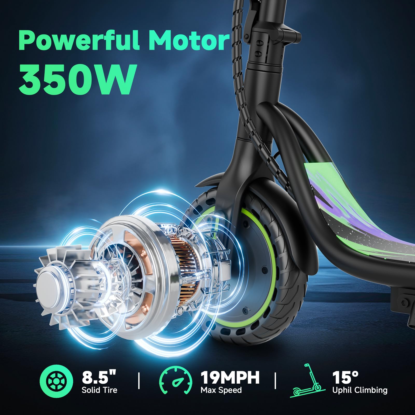 VOLPAM Electric Scooter, 350W/500W Powerful Motor, 8.5"/10" Solid Tires, 19/21Mph, 28/23/21/16 Miles Max Range, Dual Braking