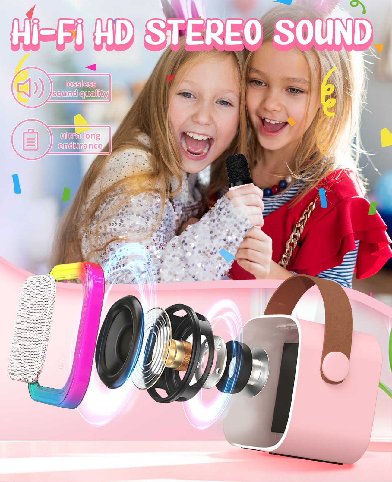 Karaoke Machine for Kids Microphone Gifts for Teen Girls Toys Age 6-8 for Kids 4 5 7 9 6 8 10 Year Old Christmas Birthday Gift Ideas (Pink)