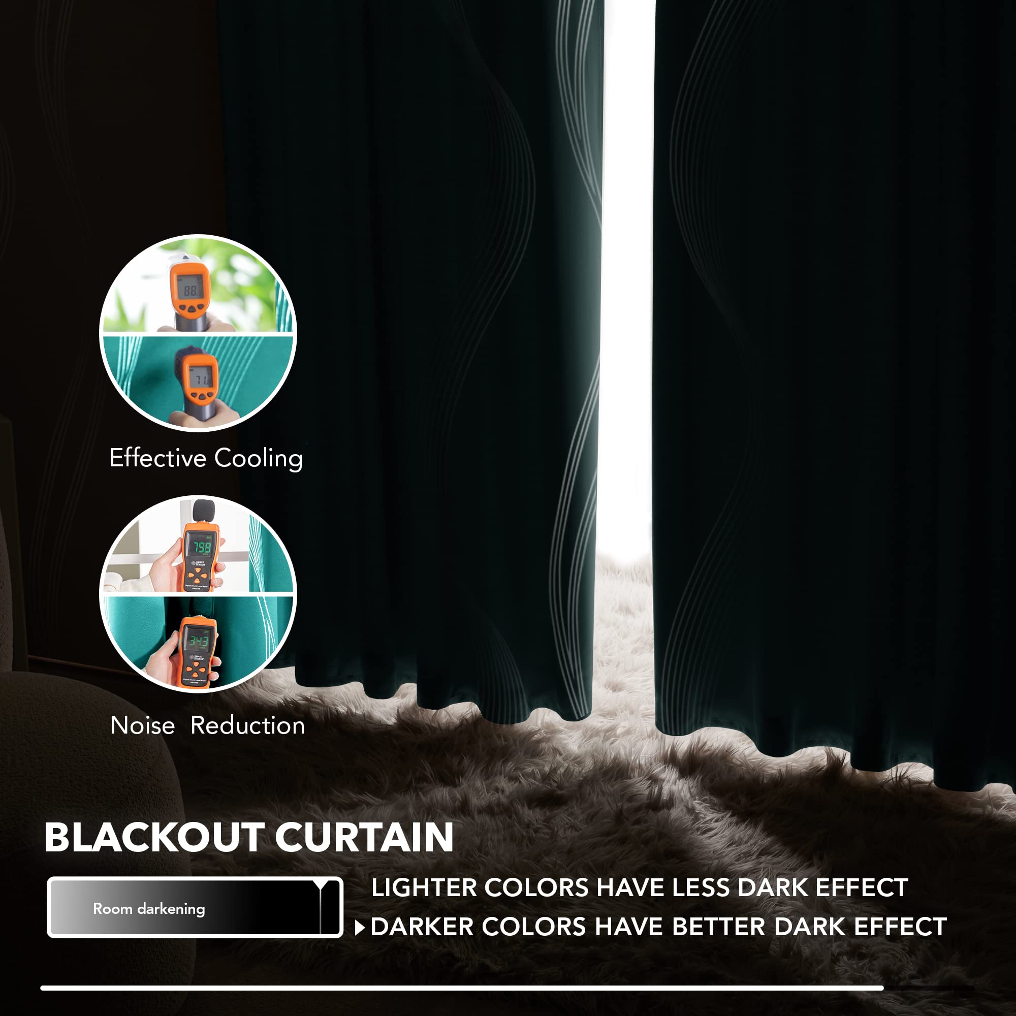 Deconovo Blackout Curtains 96 Inches Long, Living Room Curtains 95 Inch, Bedroom Curtains 2 Panel Sets, Kids Curtains,Silver Wave Back Tab Rod Pocket, 52W x 95L, Turquoise