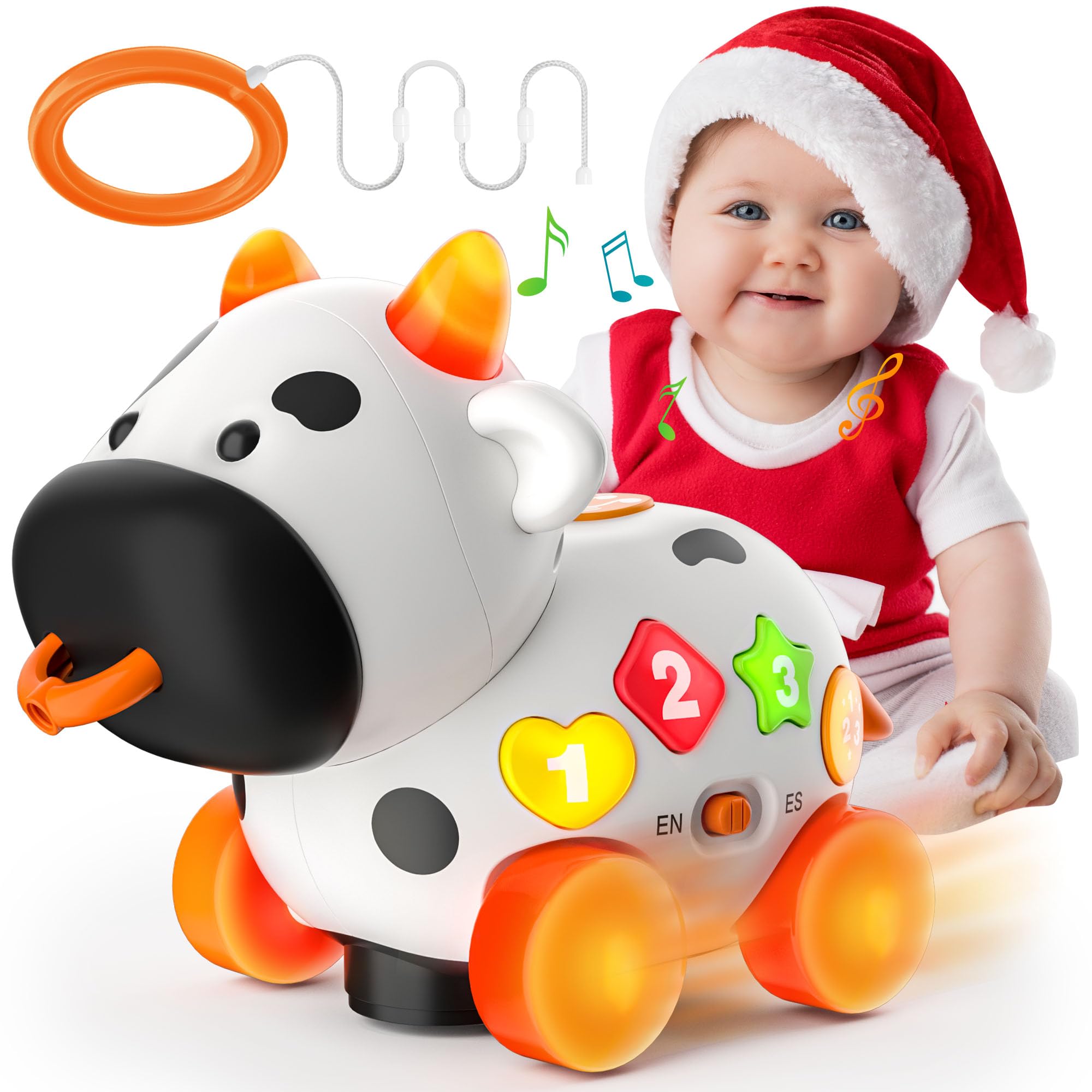 Baby Toy 6-12-18 Month Old, Bilingual Musical Cow, Educational Toys for 1+ Year Old Girl Boy, Infant Toys for 6 7 8 9 10 Month Old Developmental, First Christmas 1st Birthday Gift for 1 Year Old