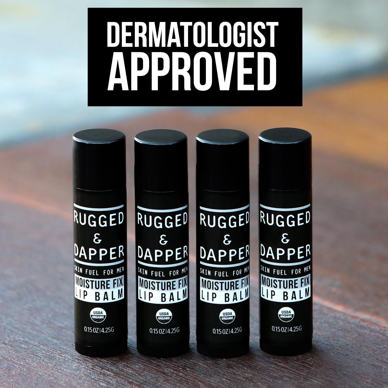 RUGGED & DAPPER Lip Balm for Men | Certified Organic + Natural Ingredients | 4-Pack Set Protects Dry + Chapped Lips