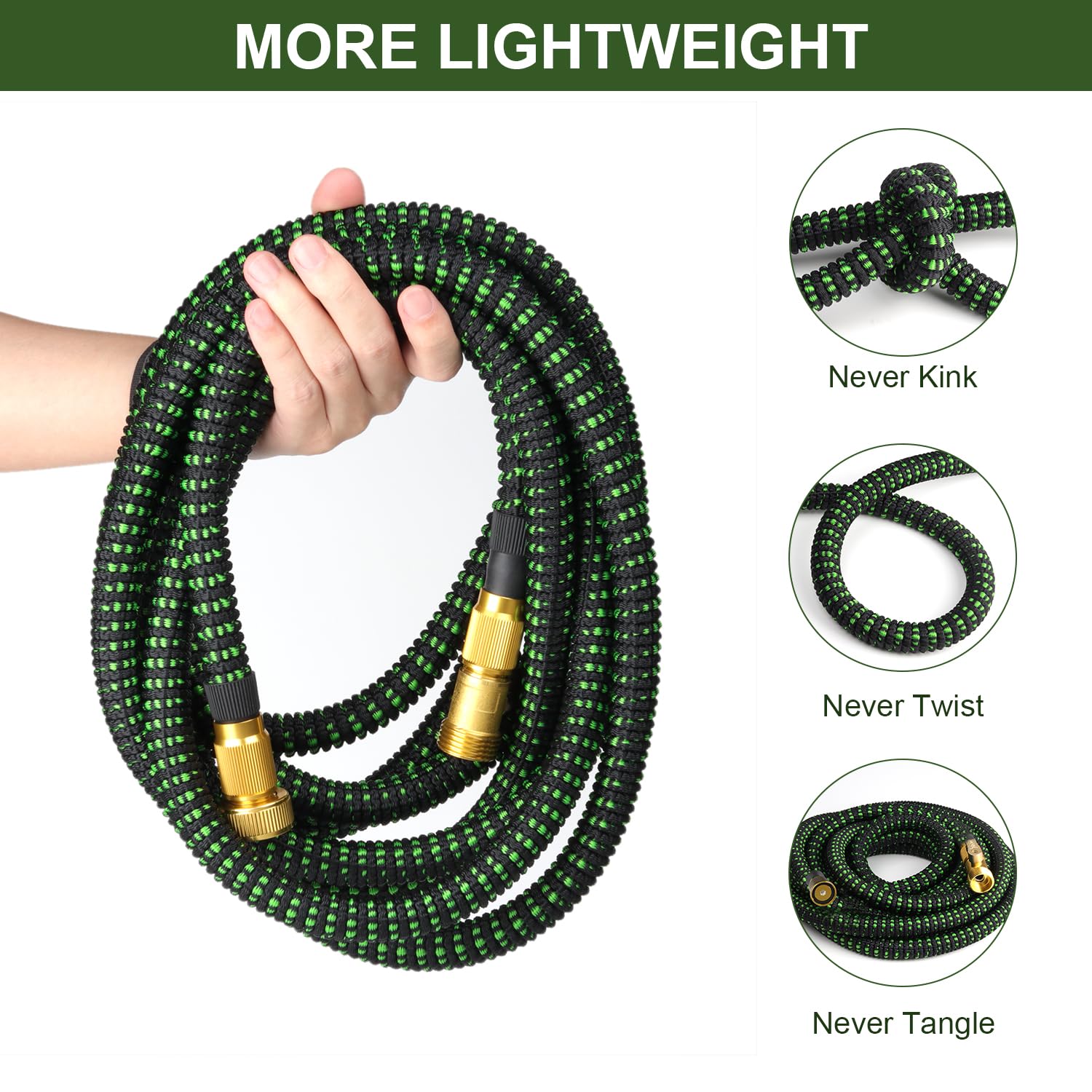 Expandable Garden Hose 50ft, All New 2024 Expandable Water Hose with 3/4" Solid Brass Fittings, Extra Strength Fabric - Lightweight Flexible Expanding Hose with Spray Nozzle