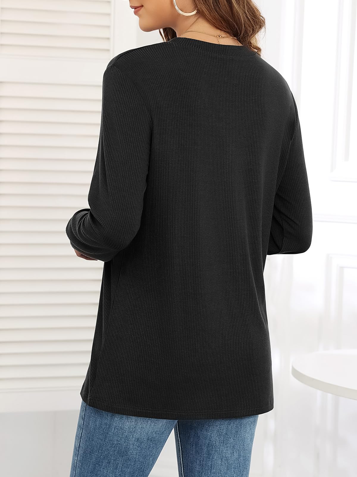 lionstill Womens Long Sleeve Tops V-neck Tunic Shirts for Women Casual Loose Shirt, Black 2XL