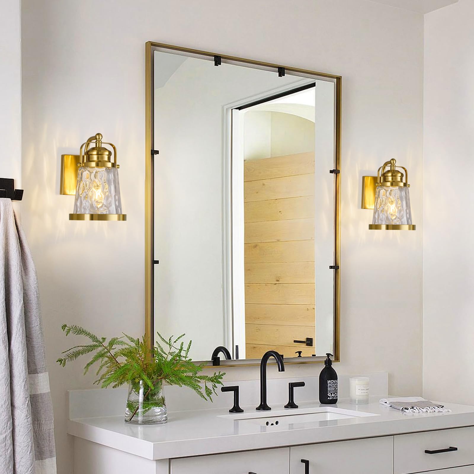 BNHHLZ Modern Wall Sconces Set of Two Indoor Wall Lamp Wall Sconces with Glass Wall Light Bathroom Vanity Light Fixtures Modern Industrial Gold Wall Mounted Room Sconce Wall Lighting