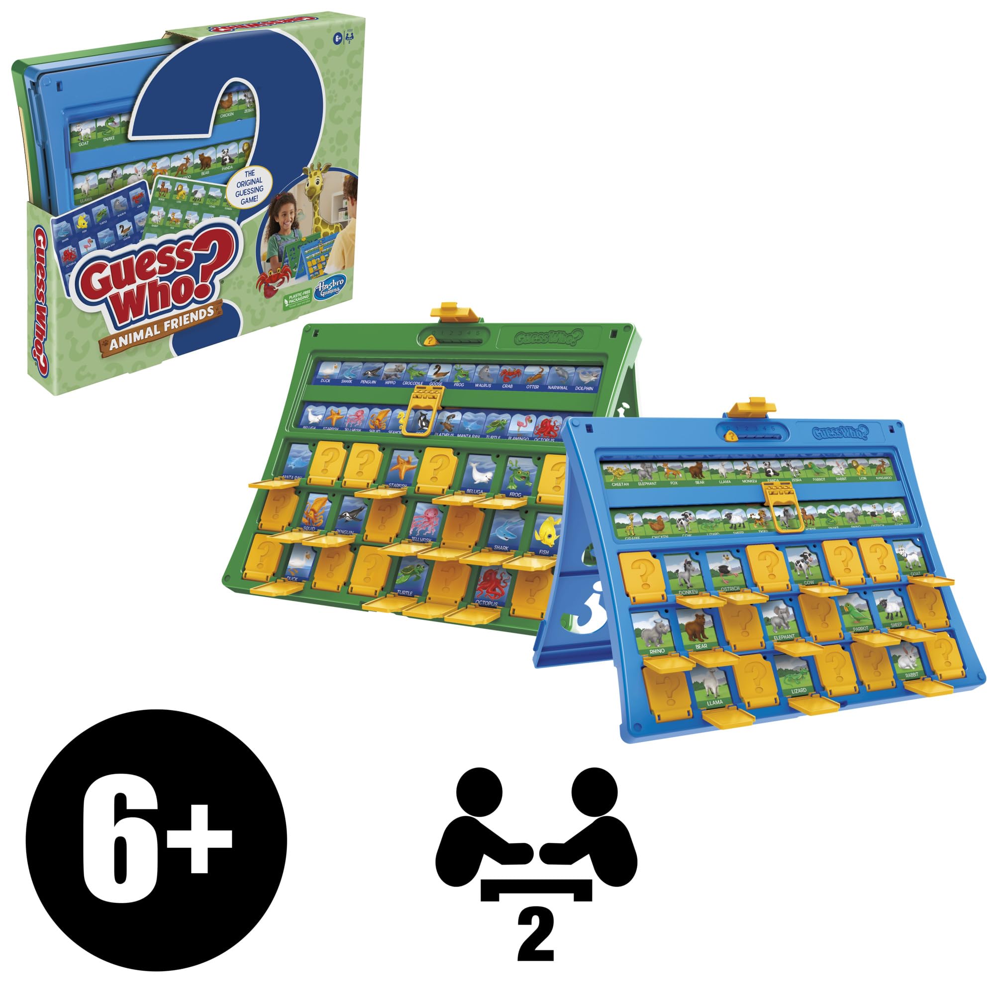 Hasbro Gaming Guess Who? Animal Friends Game | 2 Double-Sided Animal Sheets | 2-Player Board Games for Kids | Back to School Gifts | Ages 6+ (Amazon Exclusive)