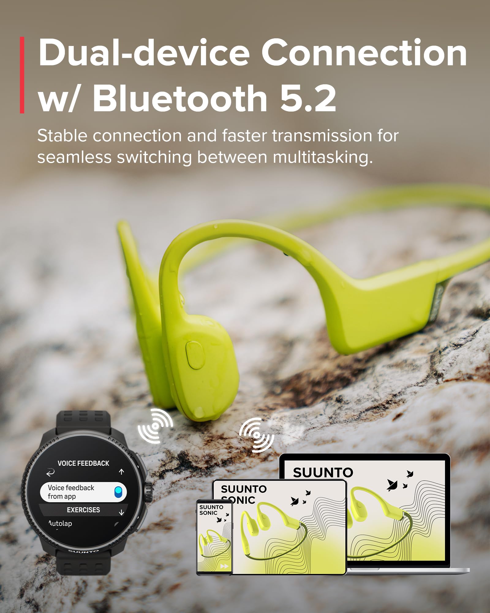 SUUNTO Race Stainless Steel GPS Sports Watch Birch, SUUNTO Sonic Bone Conduction Headphone Lime