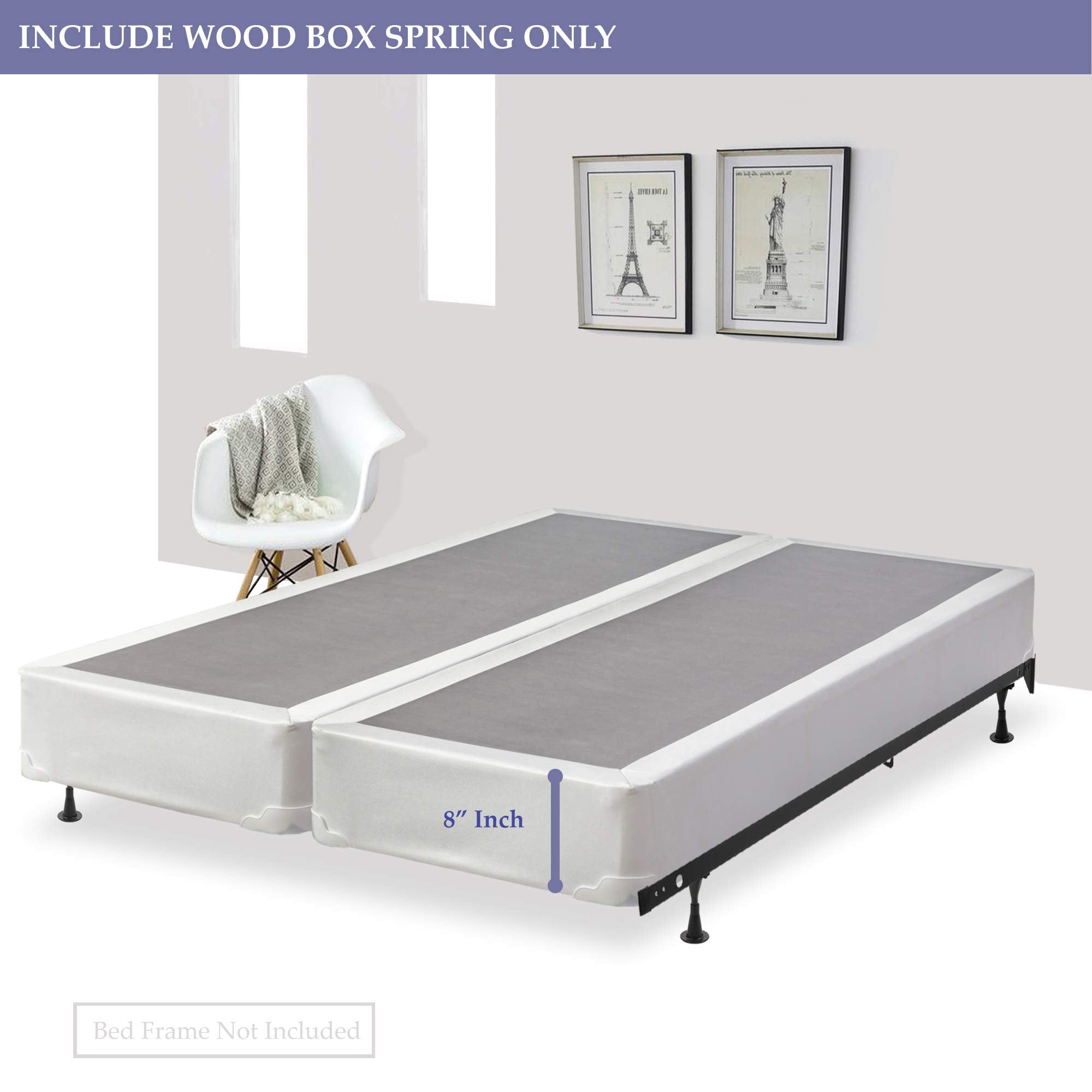 Comfort Bedding 100-5/0-3-S Wood Split Traditional Box Spring/Foundation for Mattress Set, Queen, Beige