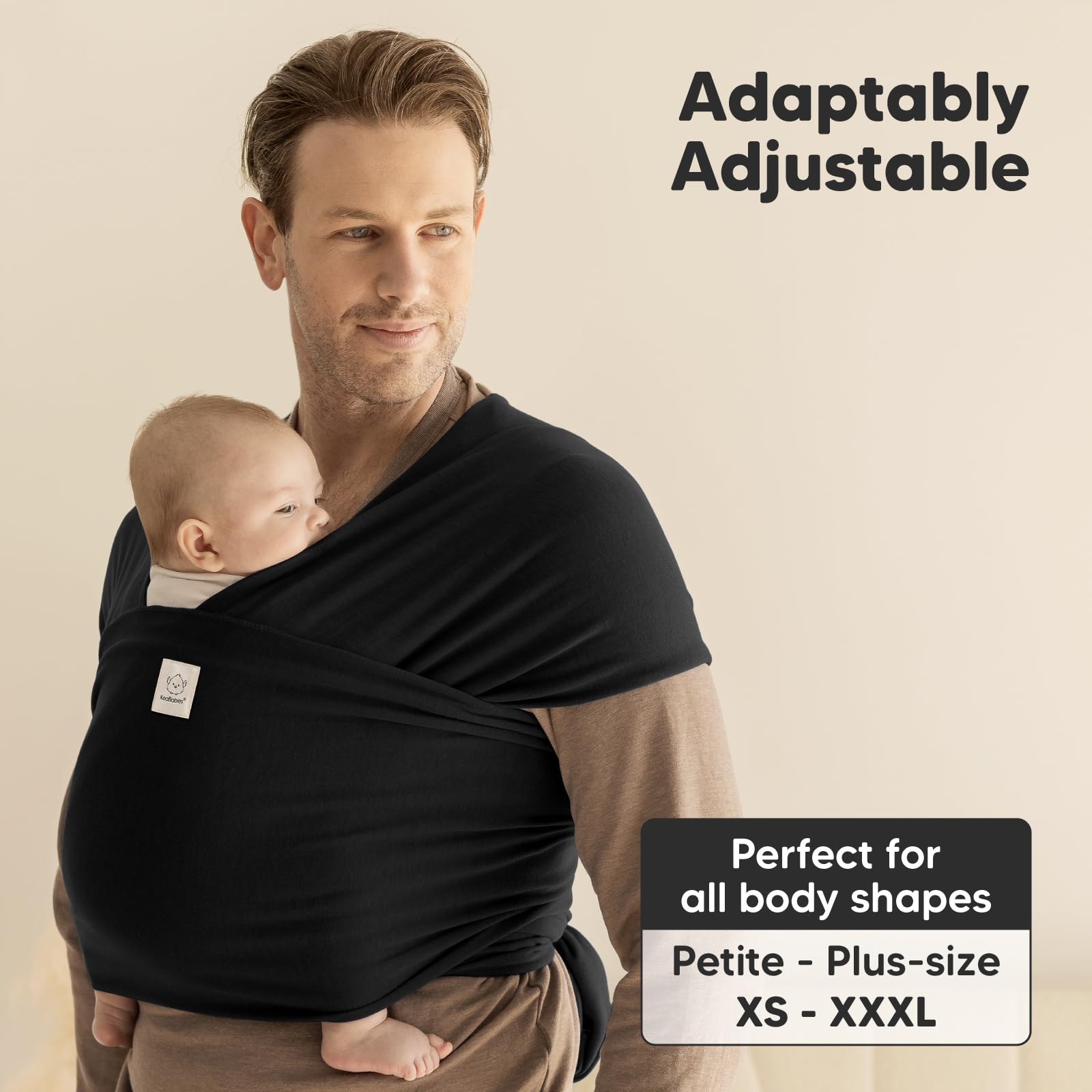 KeaBabies Baby Wrap Carrier - All in 1 Original Breathable Baby Sling, Lightweight,Hands Free Baby Carrier Sling, Baby Carrier Wrap, Baby Carriers for Newborn, Infant,Baby Wraps Carrier (Trendy Black)