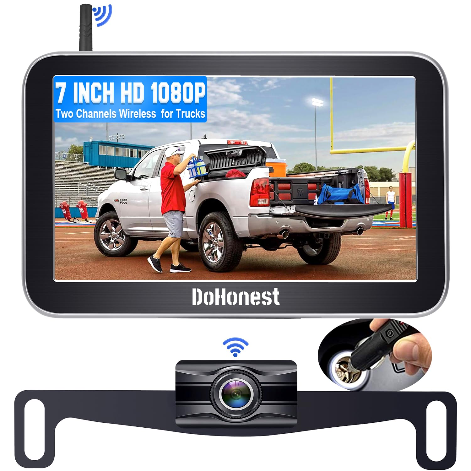 Wireless Truck Backup Camera 7-Inch: Easy to Install HD 1080P Split-Screen Color Auto Night Vision Rear View Camera DIY Guide Lines Wide Angle Waterproof for Car Pickup Van SUV - DoHonest V29