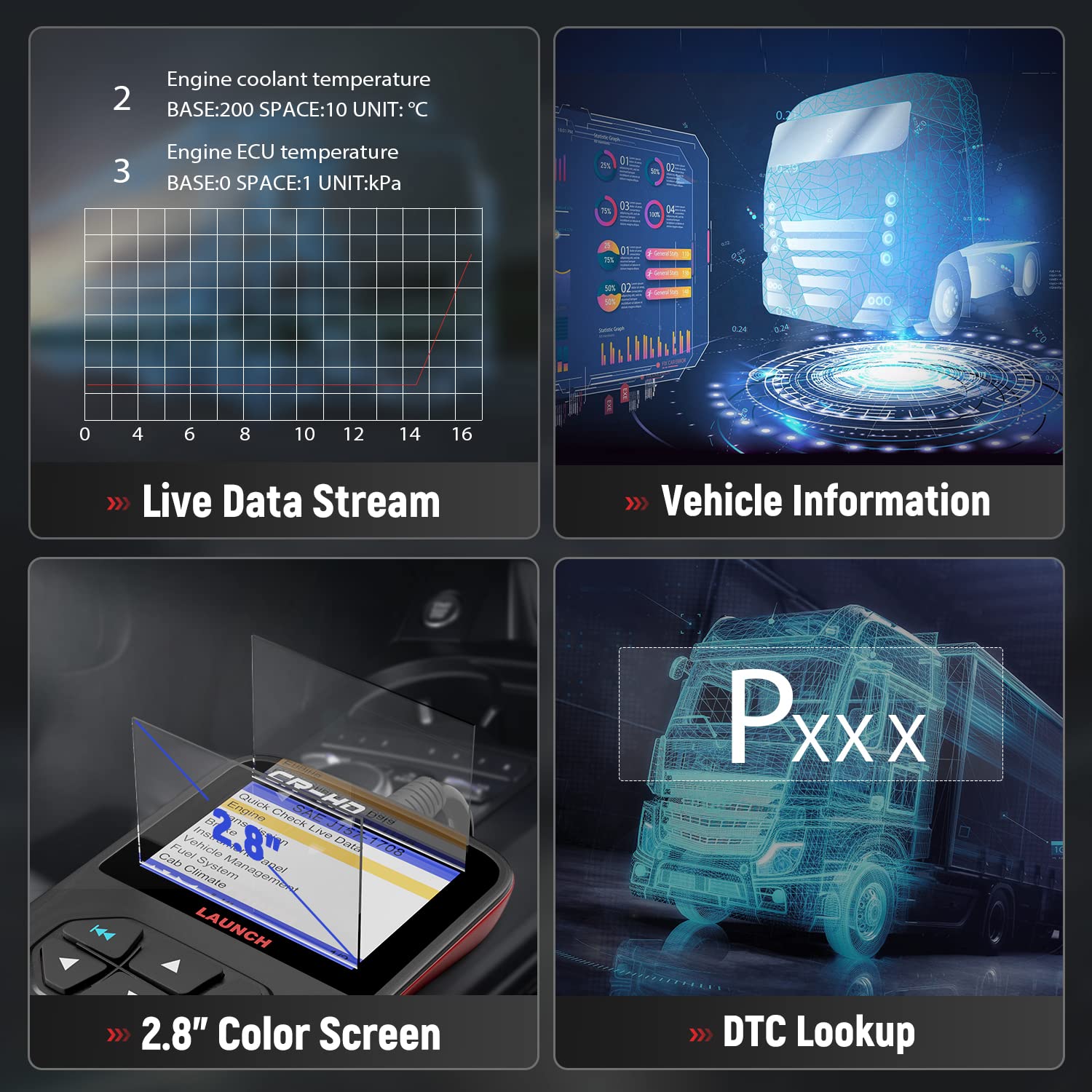 LAUNCH CR-HD Plus Heavy Duty Truck Scanner Diagnostic Scan Tool OBD. EOBD . HOBD Check Engine Diesel Truck & Car 2-in-1 OBD2 Code Reader