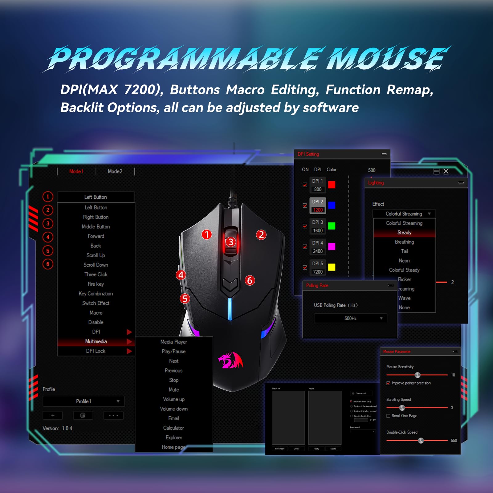 Redragon S101-3 PRO Gaming Keyboard and Mouse, RGB Backlit Programmable Keyboard Mouse with Software, Independent Macro Record Keys, Value Combo Set, New Update Version