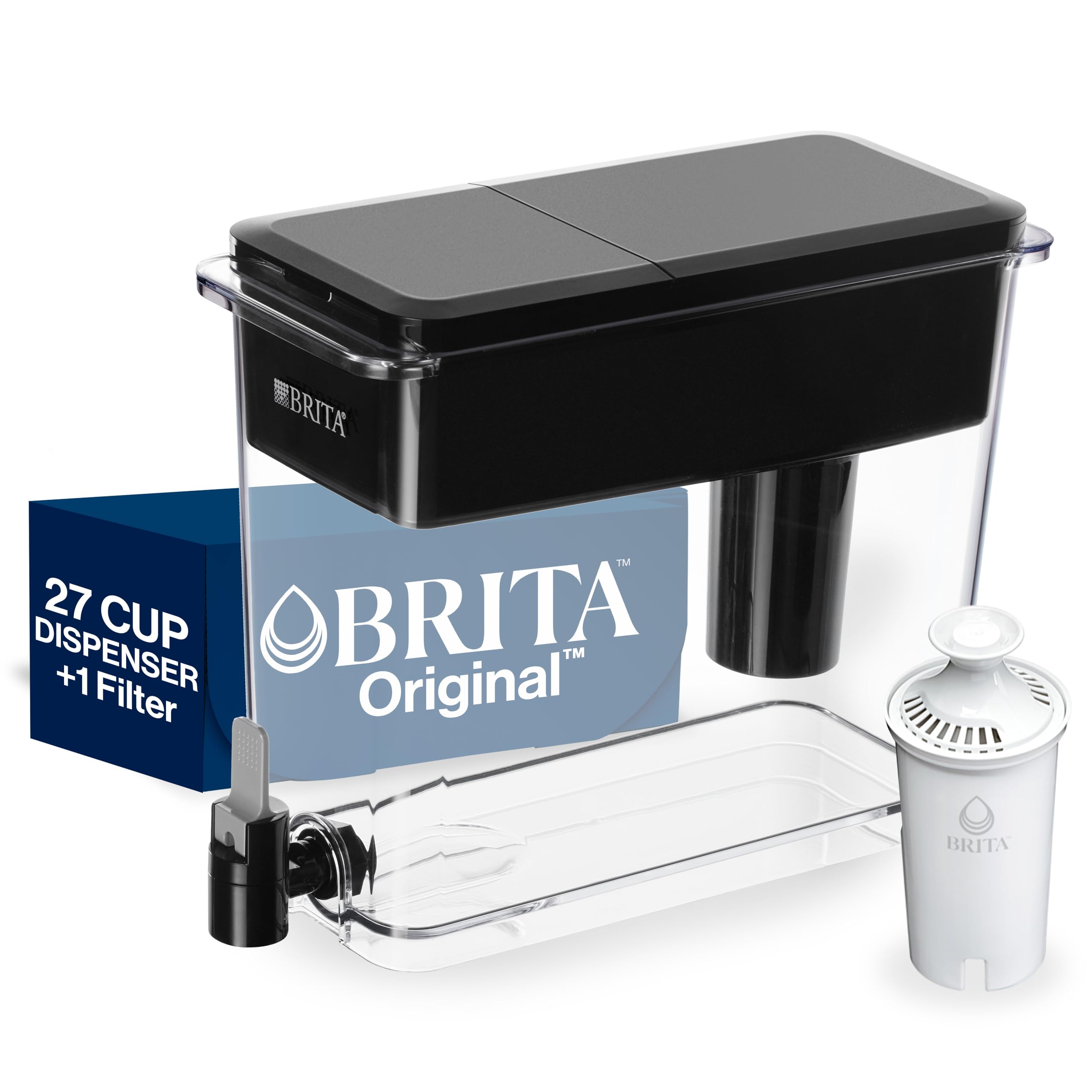 Brita UltraMax Large Water Dispenser With Standard Filter, BPA-Free, Replaces 1,800 Plastic Water Bottles a Year, Lasts Two Months or 40 Gallons, Includes 1 Filter, Kitchen Accessories, Large - 27-Cup