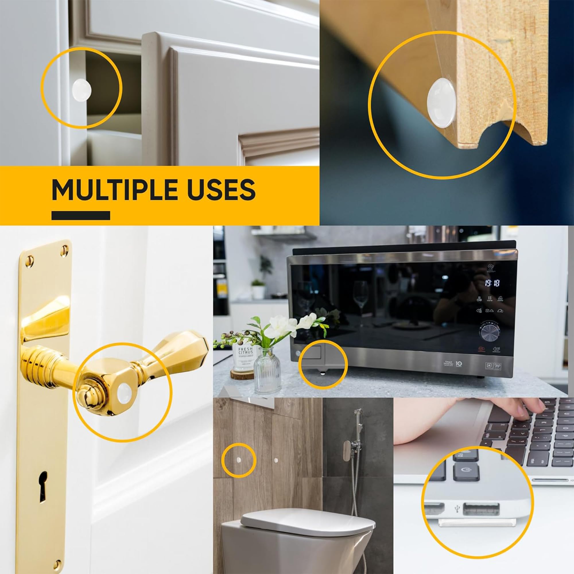 104 Clear Cabinet Bumper Pads – Self-Adhesive Silicone Buffer Set with 4 Shapes for Doors, Drawers & Furniture – Sound Dampening & Surface Protection