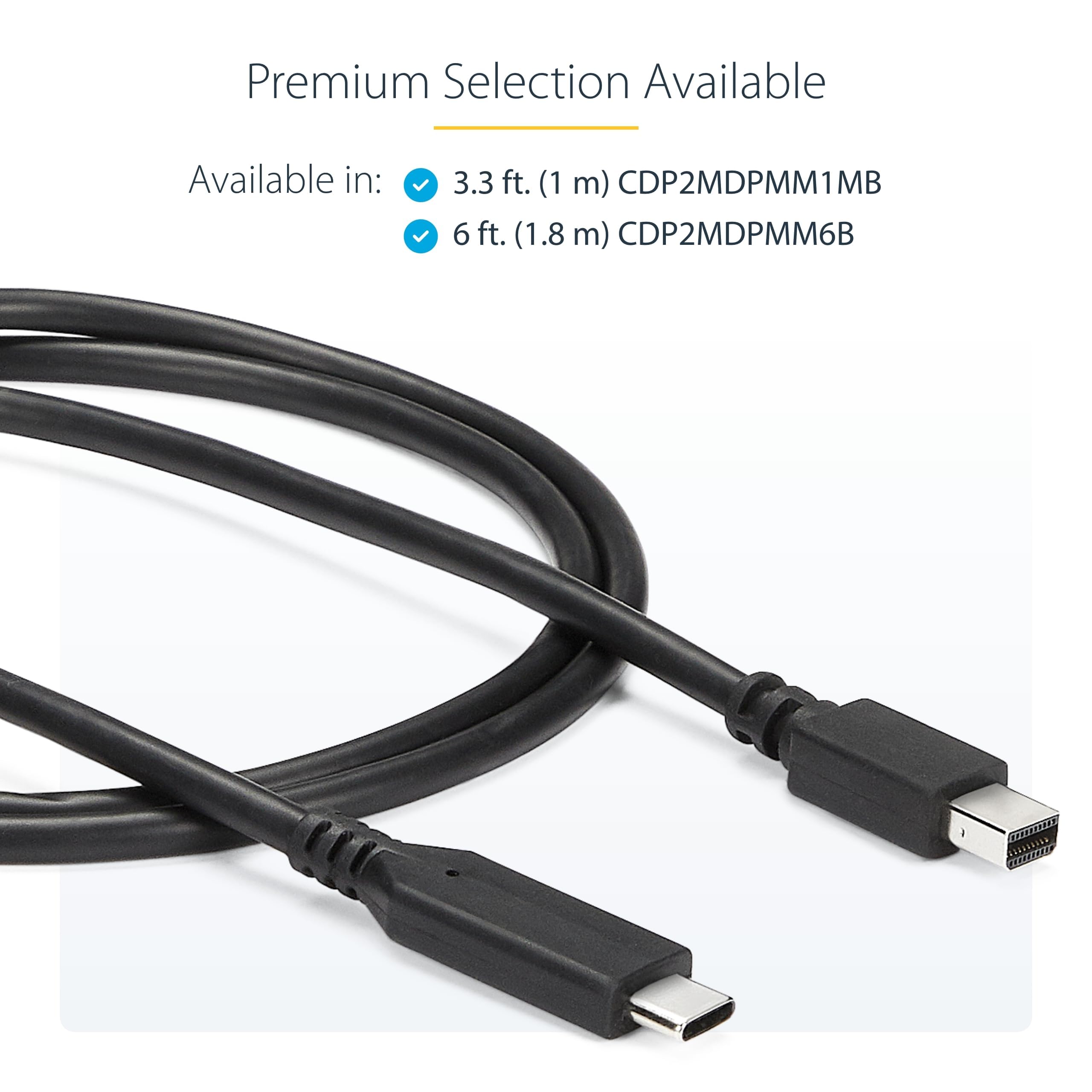 StarTech.com 6ft / 1.8m USB-C to Mini DisplayPort Cable - 4K 60Hz - Black - USB 3.1 Type C to mDP Adapter (CDP2MDPMM6B)