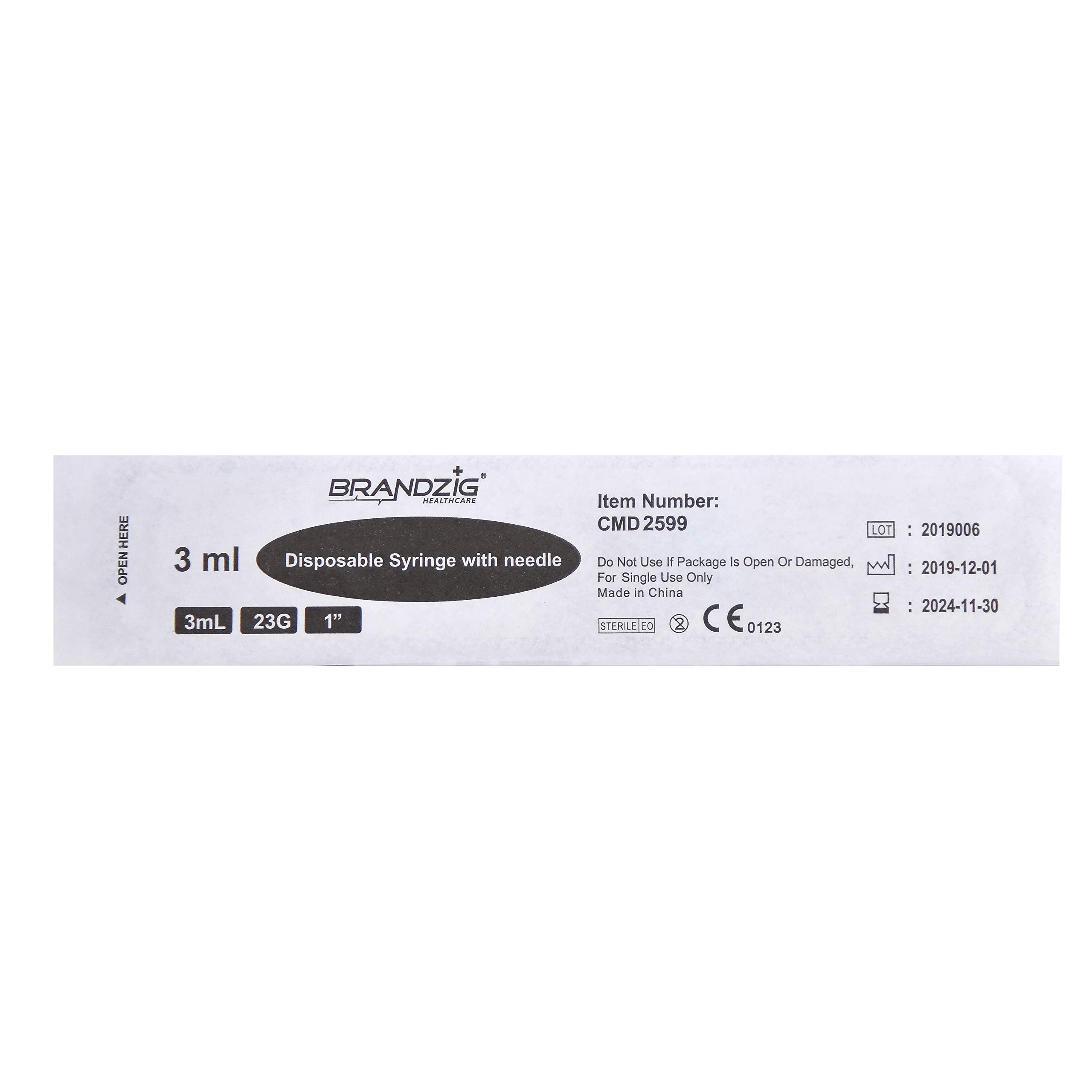 3ml Syringe with Needle - 23G, 1" Needle 50-Pack