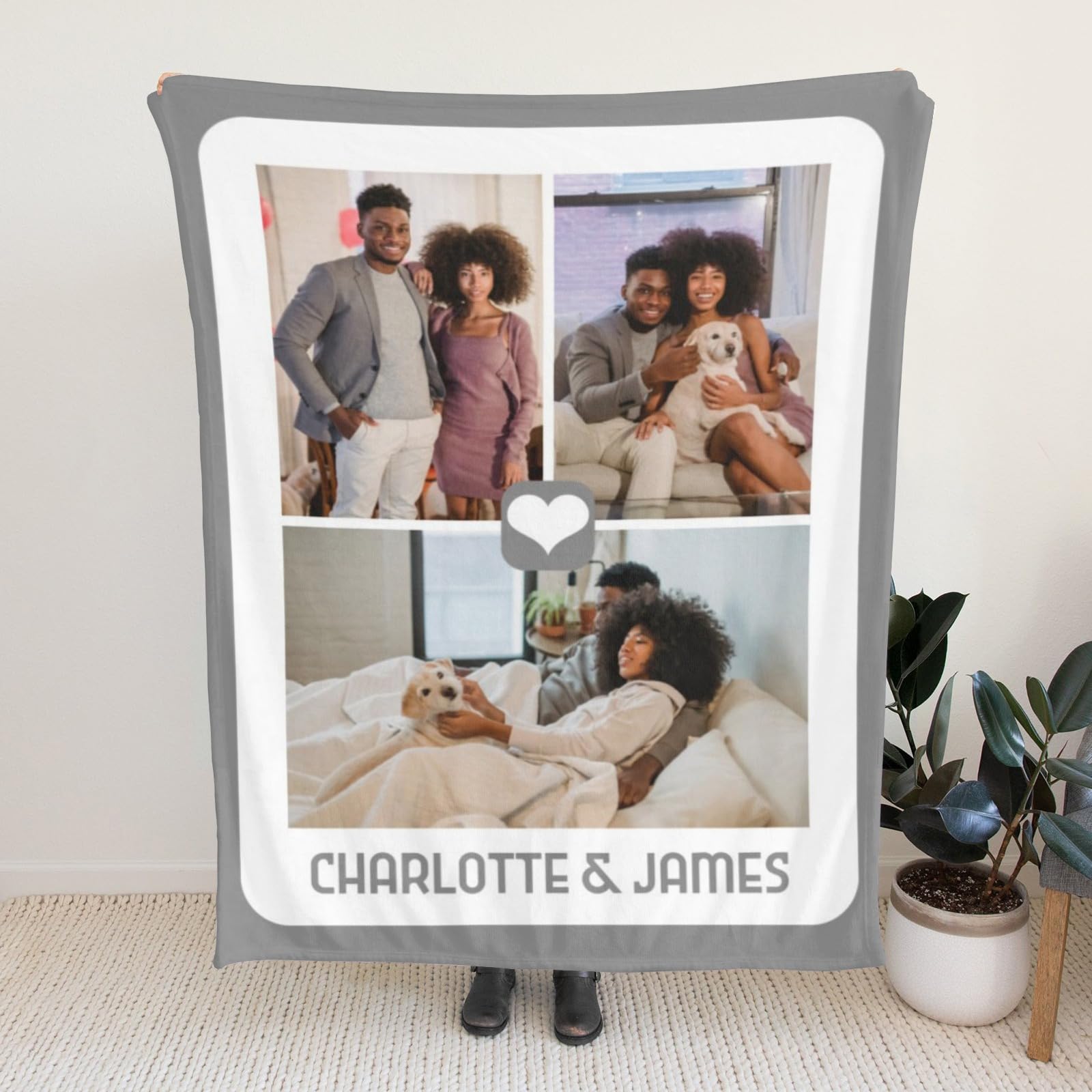 Personalized Couples Blankets with Photos and Names, Custom Valentines Day Couples Gifts for Girlfriend Boyfriend, Customized Birthday Gift for Her Him, Valentines Day Blanket for Home Camping