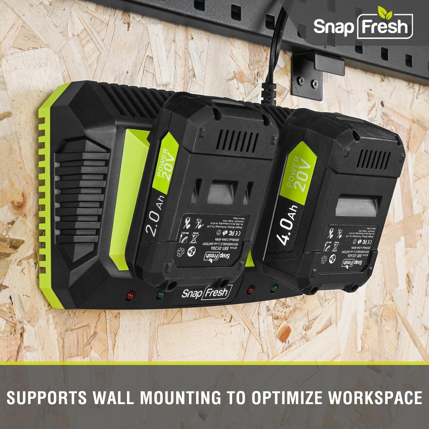 2 Port 20V Battery Fast Charger (CH20252), Work with of BBT-DC20A & BBT-DC40A & BBT-DC60A Only, Dual-Port Rapid Charger for All SnapFresh 20V Batteries Only