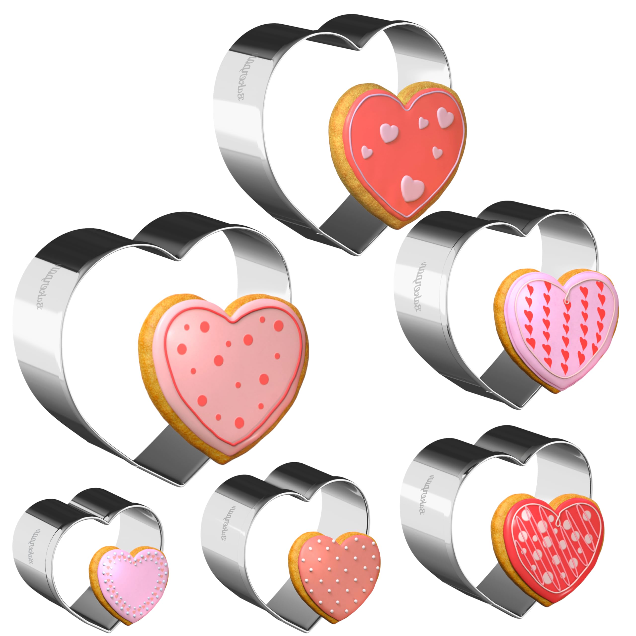 Bakerpan Stainless Steel Heart Cookie Cutter Set, Heart Cookie Cutters for Baking, Valentines Day Cookie Cutters