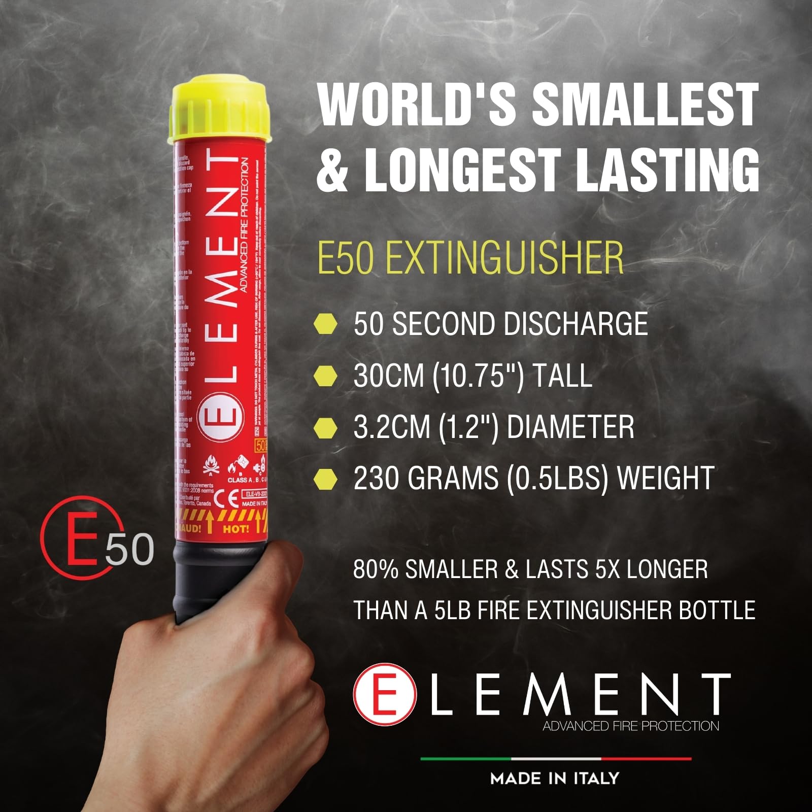 Element E50 Fire Extinguisher Stick 40050, 50 second discharge NO MAINTENANCE