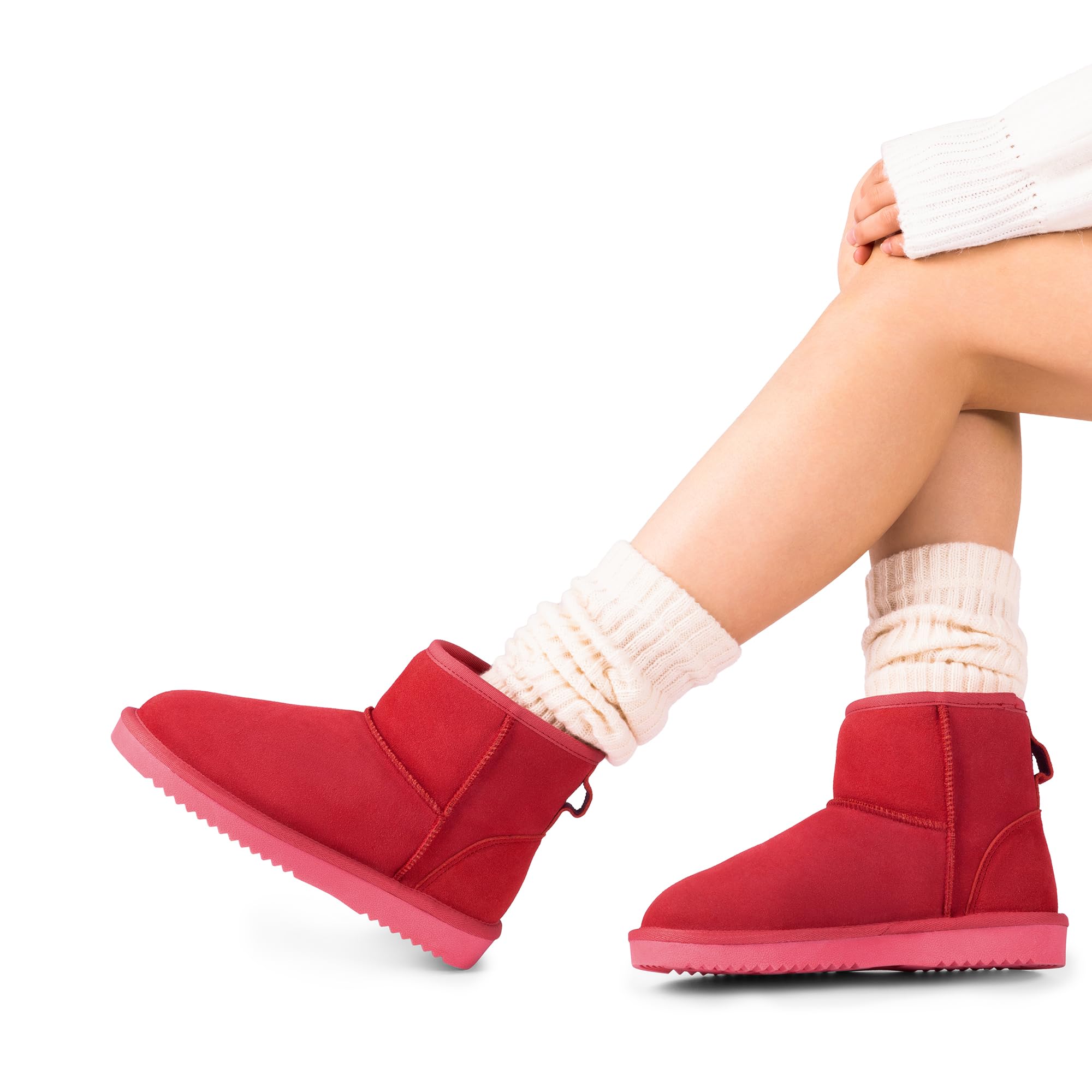 DREAM PAIRS Snow Boots for Women Genuine Suede Faux Fur Lining Classic Water Resistant Anti-Slip Warm Winter Booties Slip On Memory Foam Comfort Short Ankle Boots FuzzyClassic Ⅱ Low Boots,Size 6,Black,SDSB2432W
