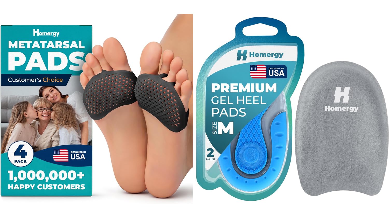 Metatarsal Foot Pads (4 Pack) + Premium Gel Heel Pads (2 Pack, M) – Foot Cushion Set for Daily Comfort & Pressure Relief